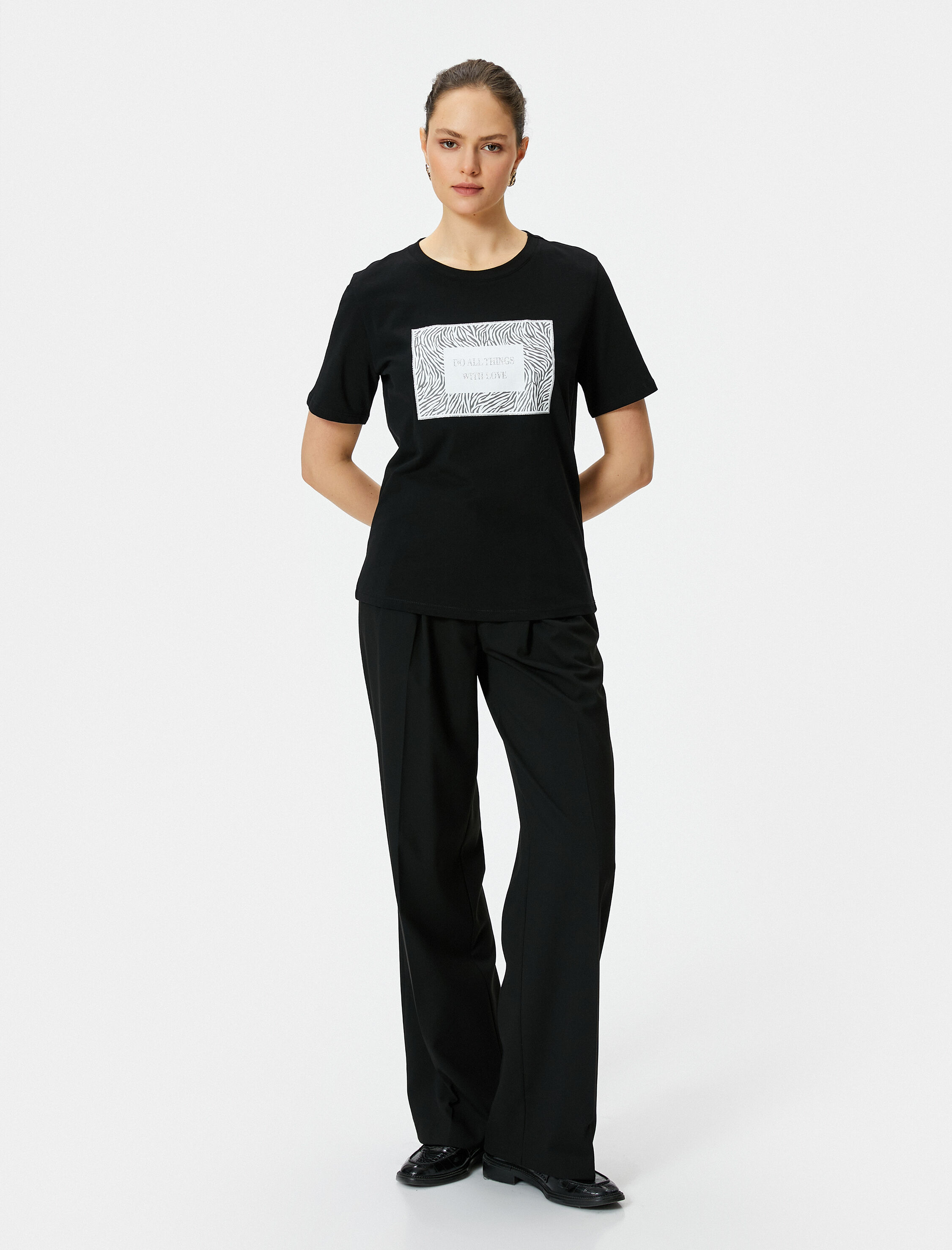   Baskılı Tişört Bisiklet Yaka Kısa Kollu Pamuklu