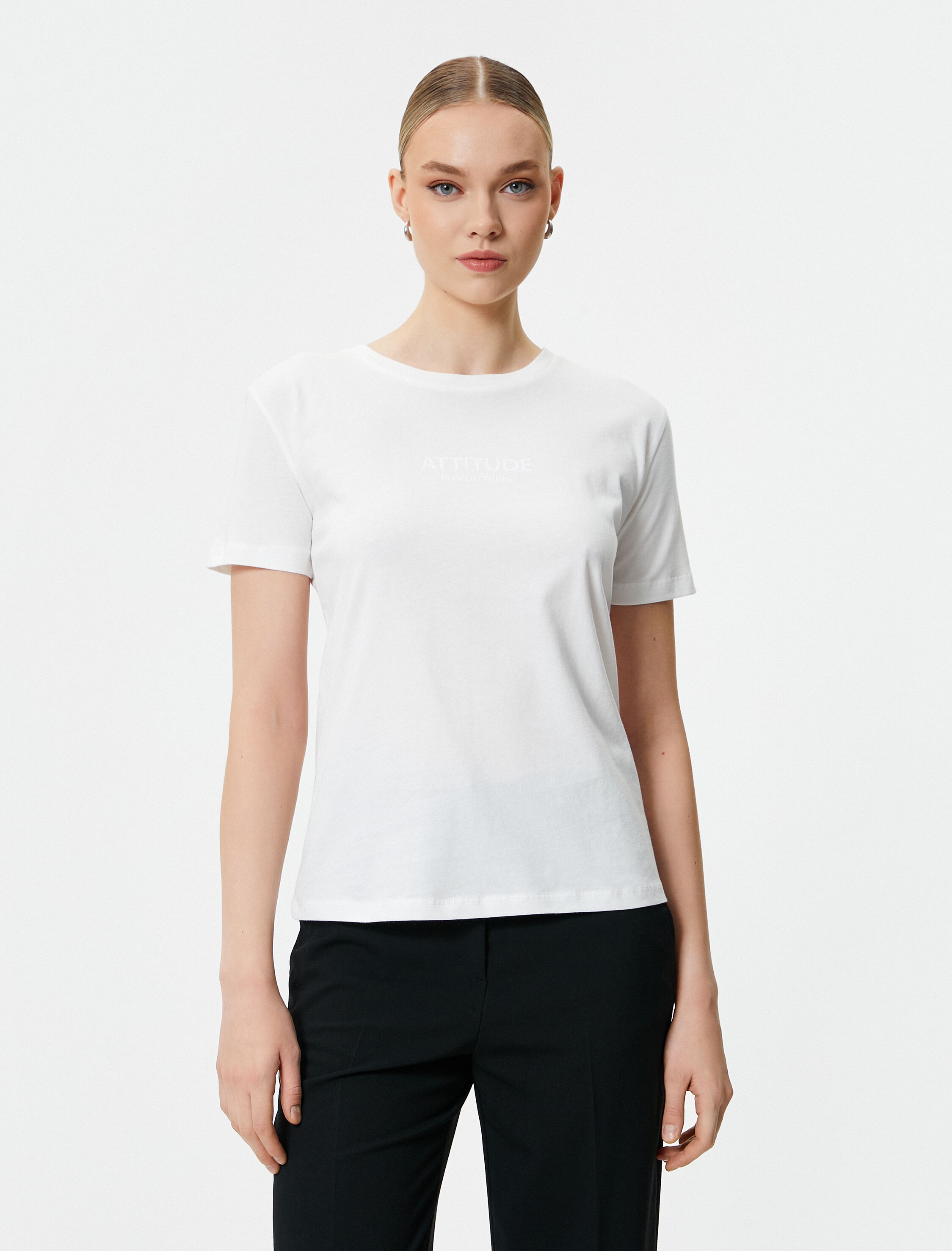   Slogan Baskılı Tişört Bisiklet Yaka Kısa Kollu Pamuklu