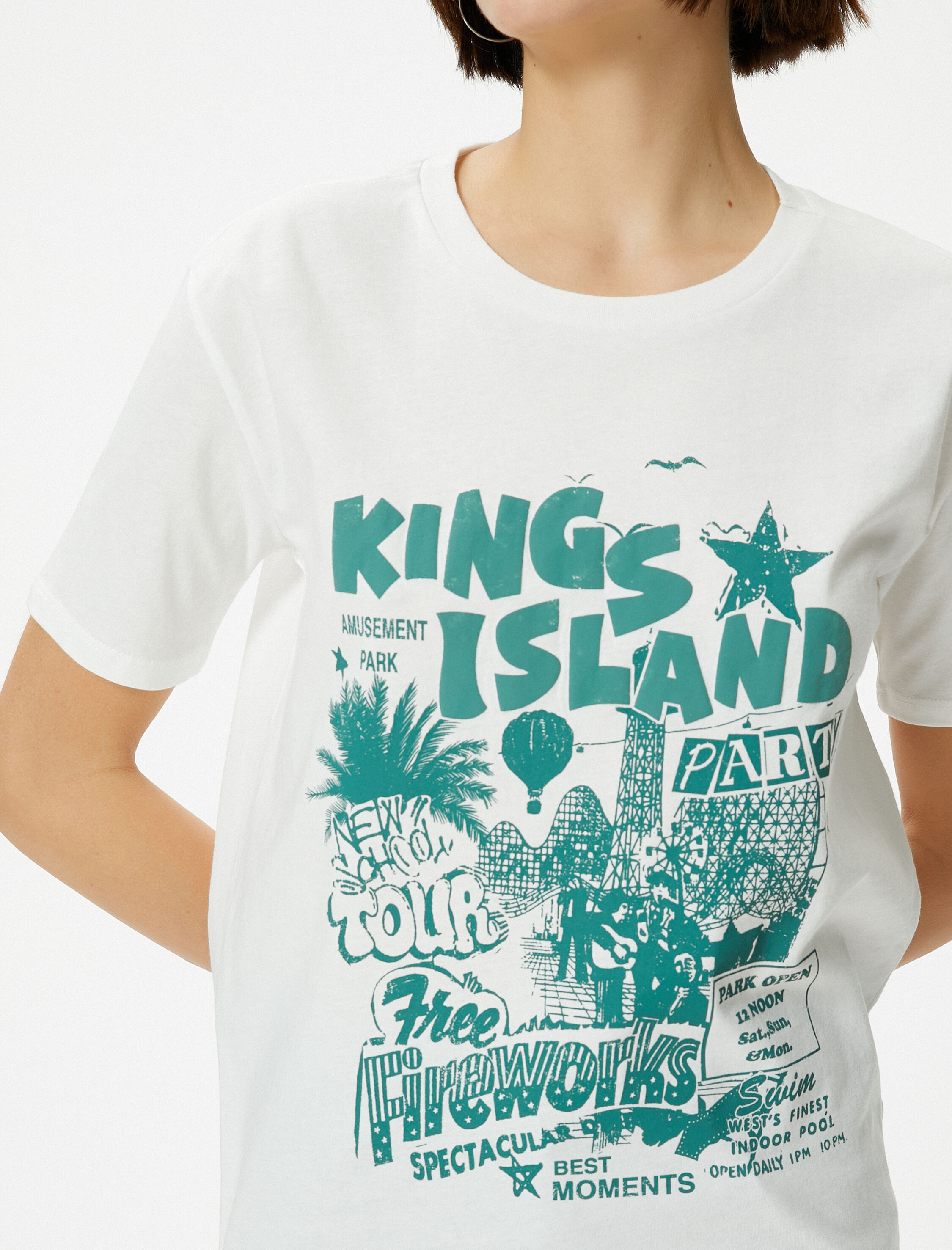   Pamuklu Baskılı Tişört Kısa Kollu Bisiklet Yaka