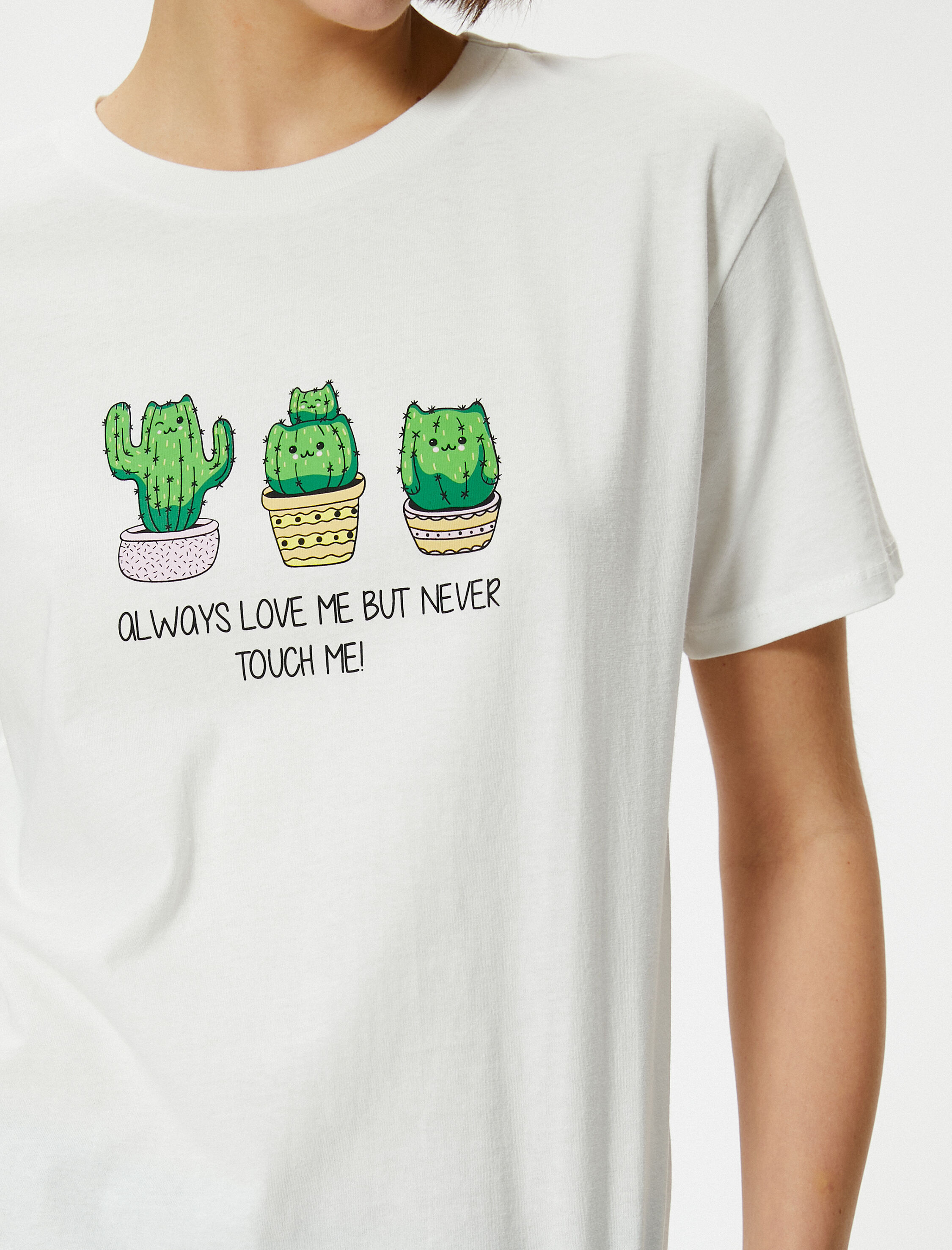   Kaktüs Baskılı Tişört Rahat Kalıp Kısa Kollu Baskılı Pamuklu