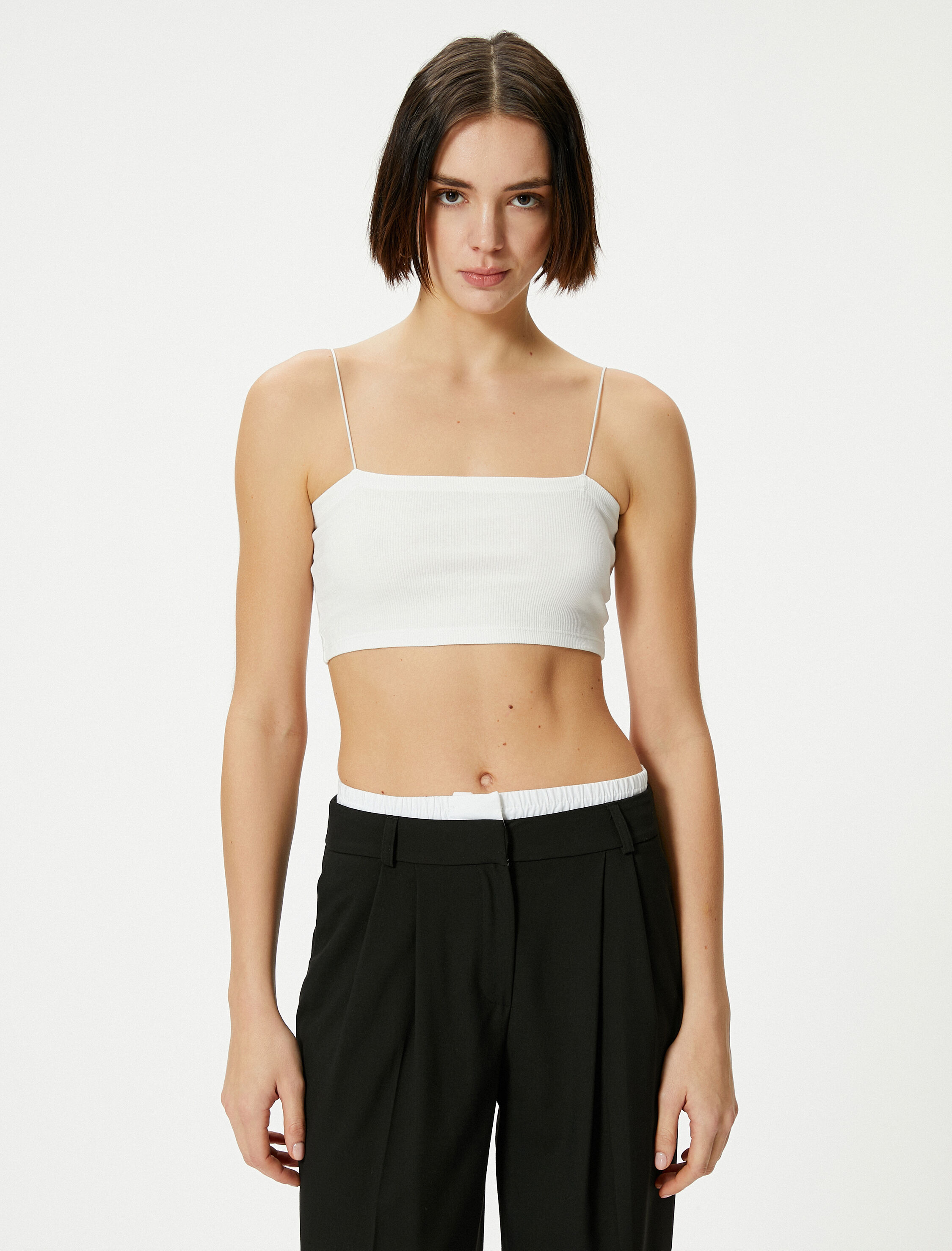 Basic Crop Atlet İnce Askılı Ribanalı Pamuklu Slim Fit