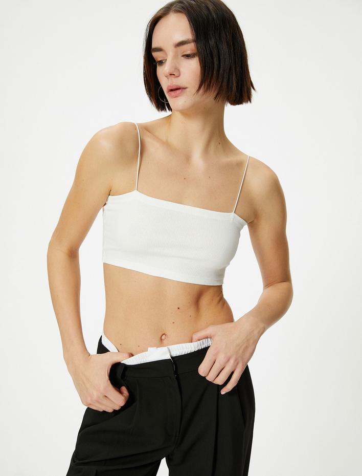  Basic Crop Atlet İnce Askılı Ribanalı Pamuklu Slim Fit