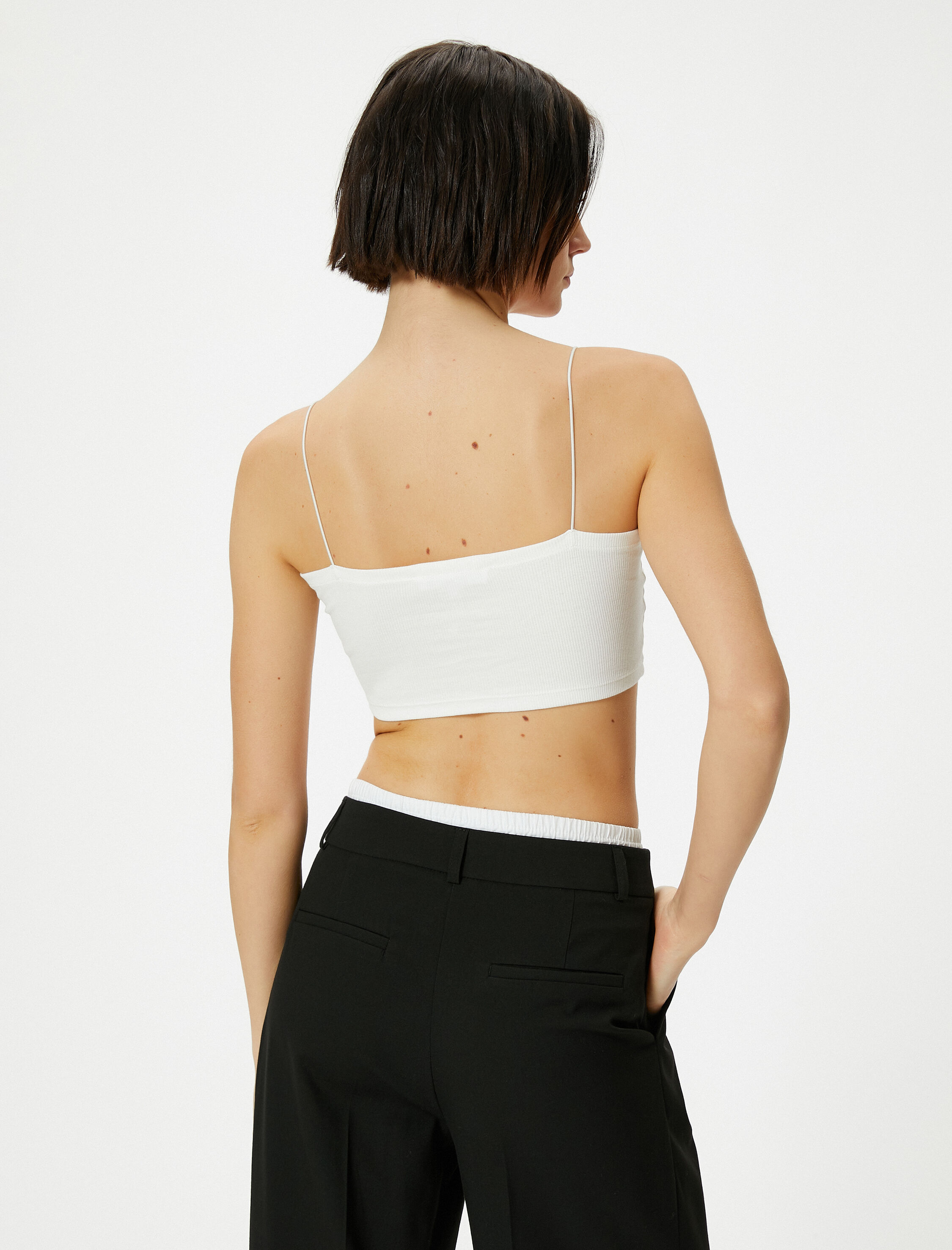 Basic Crop Atlet İnce Askılı Ribanalı Pamuklu Slim Fit