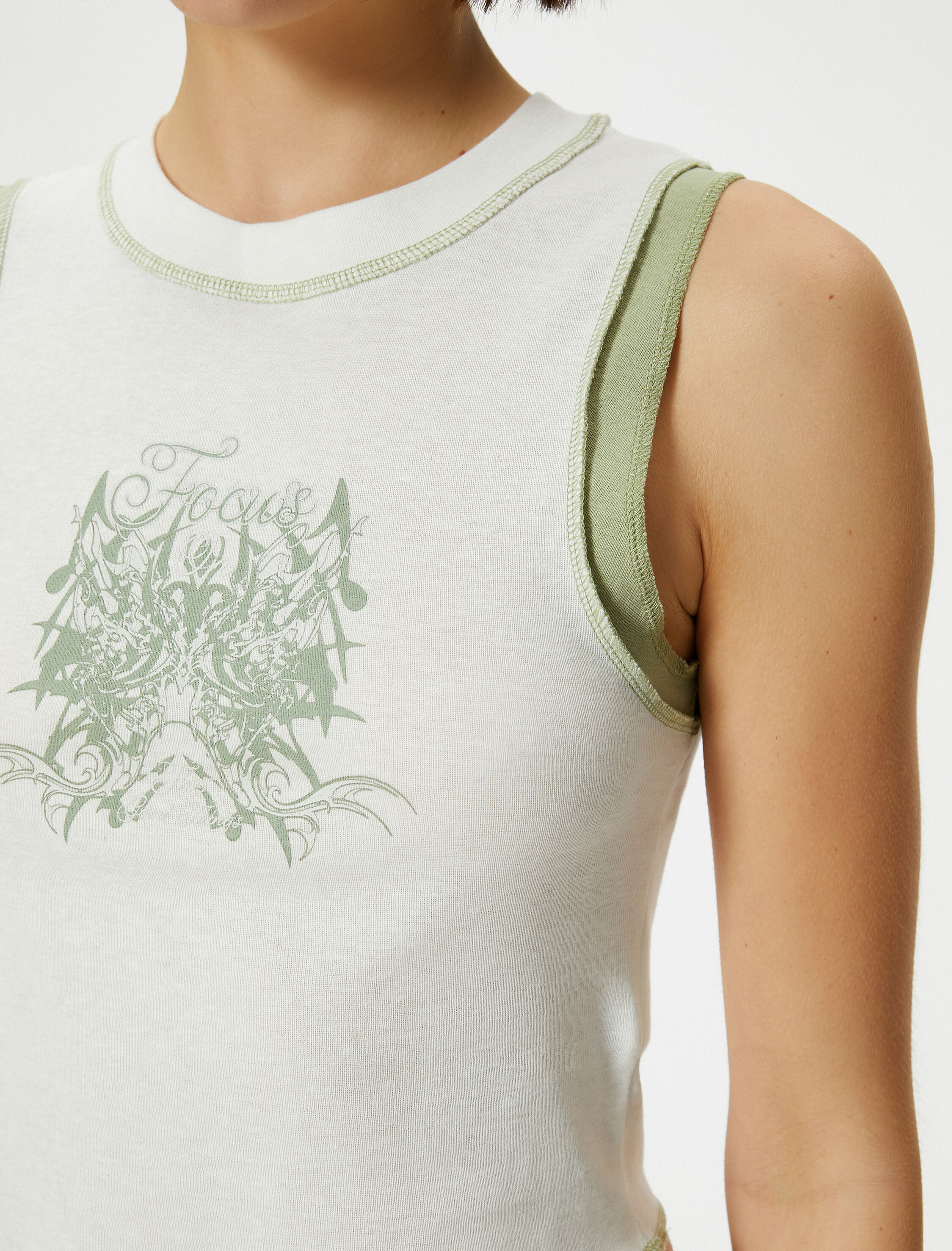   Crop Atlet Bisiklet Yaka Baskılı Pamuklu