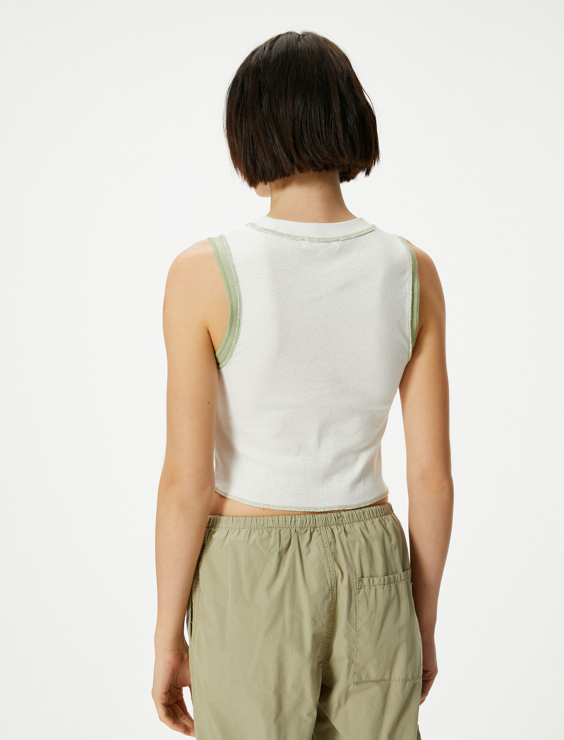   Crop Atlet Bisiklet Yaka Baskılı Pamuklu