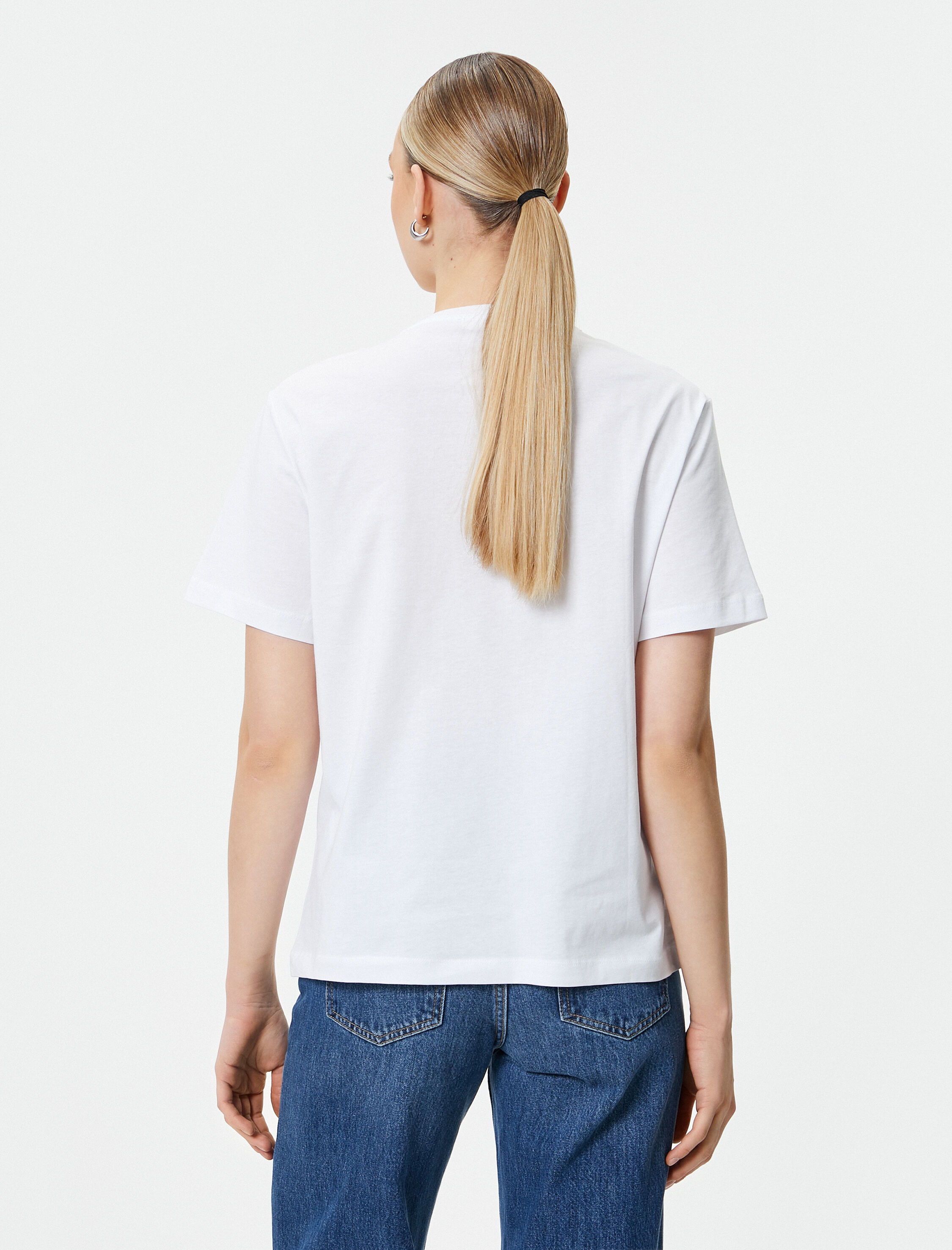   Ayıcık Baskılı Tişört Bisiklet Yaka Kısa Kollu Pamuklu