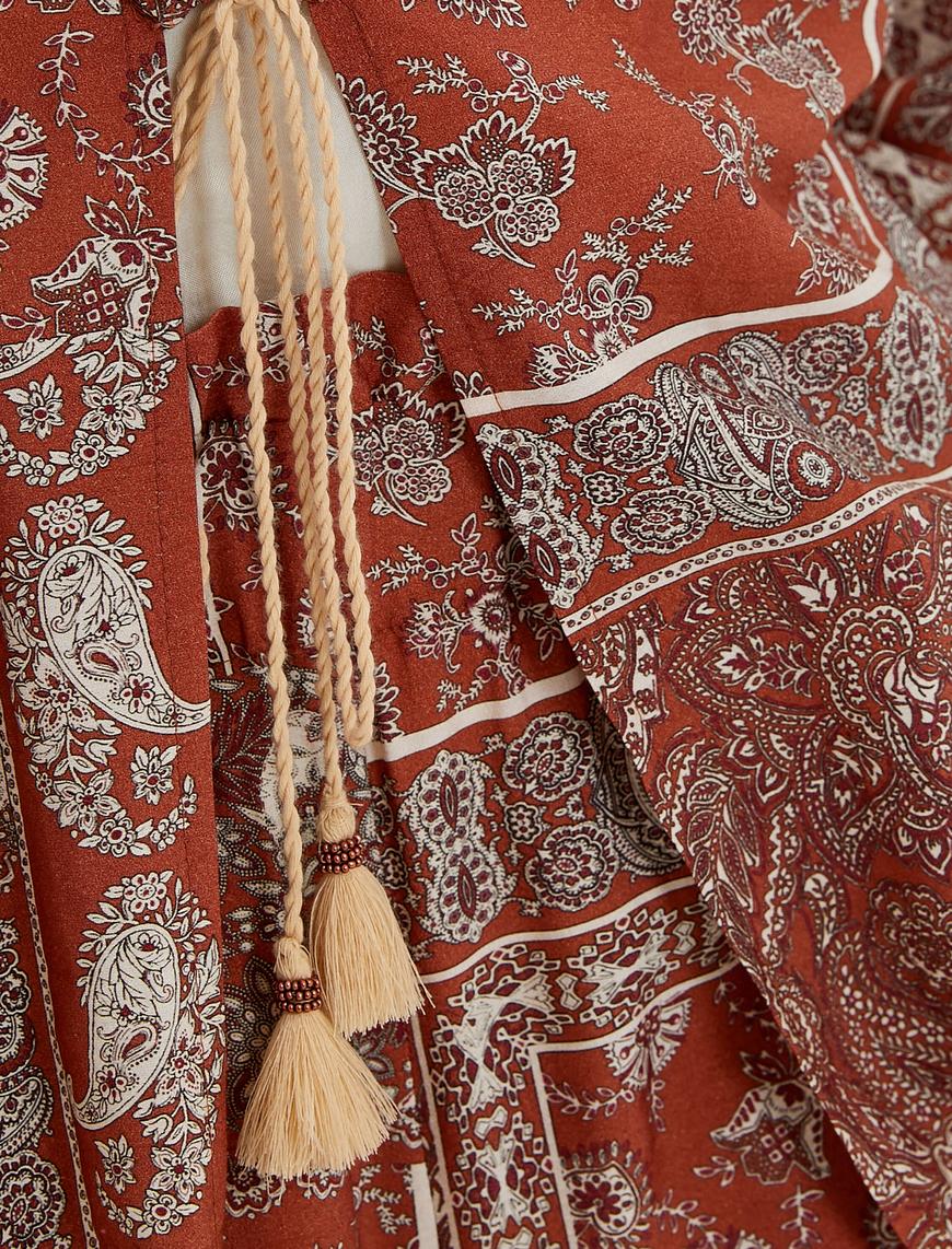   Kimono Etnik Desenli Bağlama Detaylı Viskon