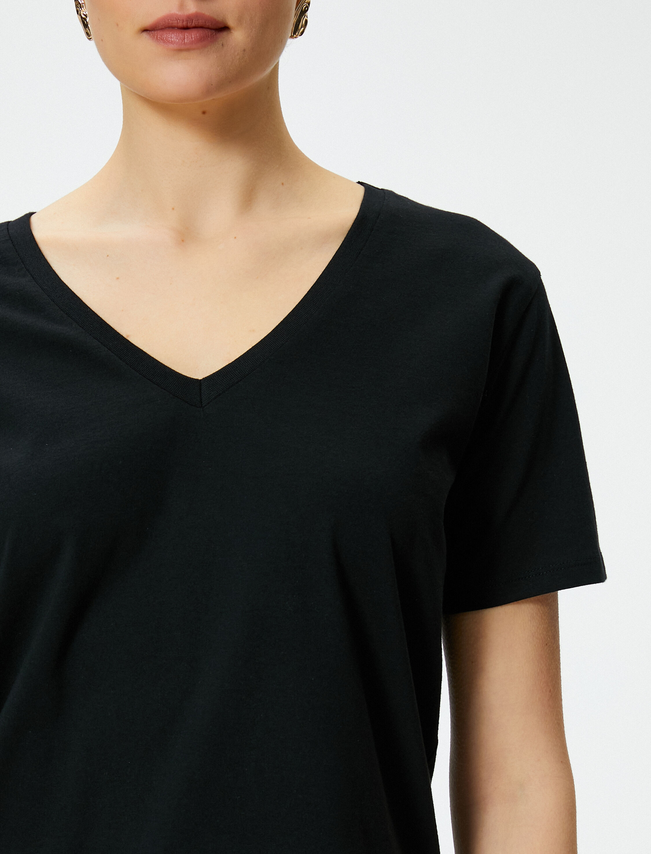   V Yaka Basic Tişört Kısa Kollu Pamuklu