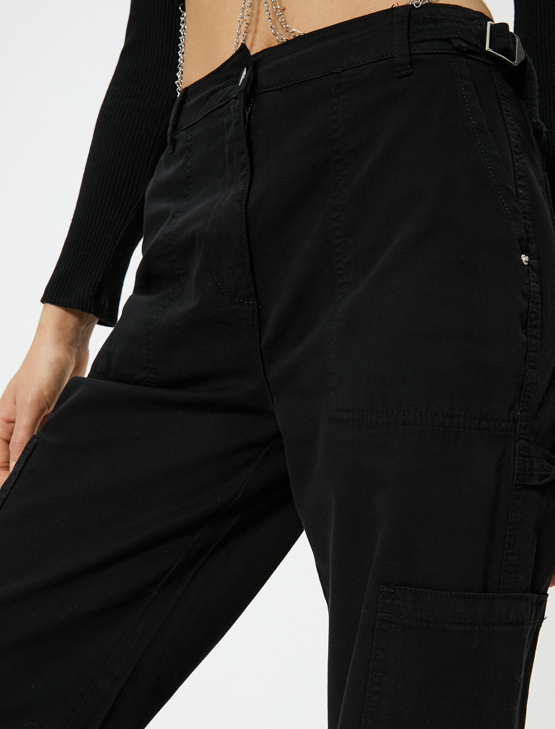   Bol Paça Pantolon Yüksek Bel Cep Detaylı