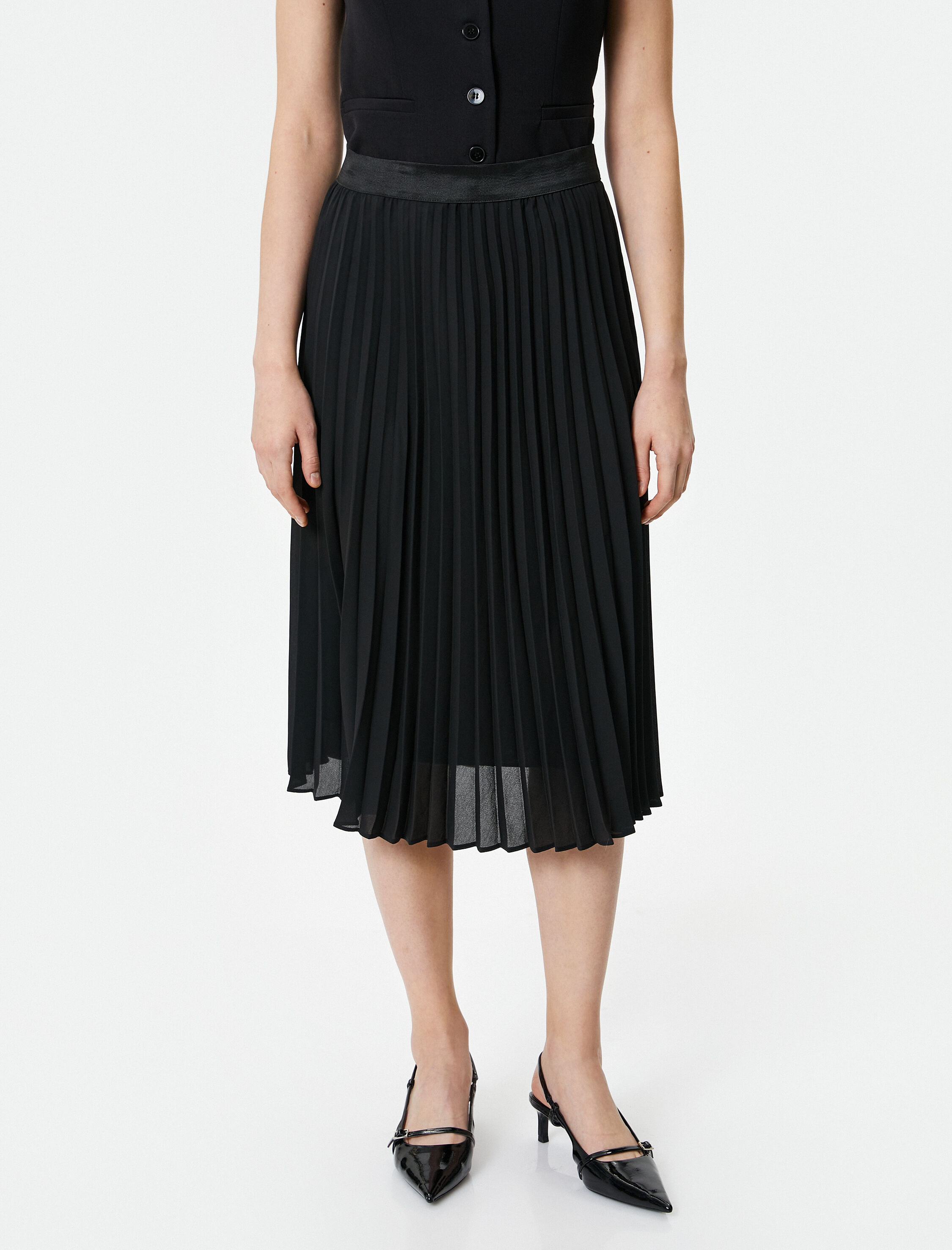   Midi Pileli Etek Normal Bel