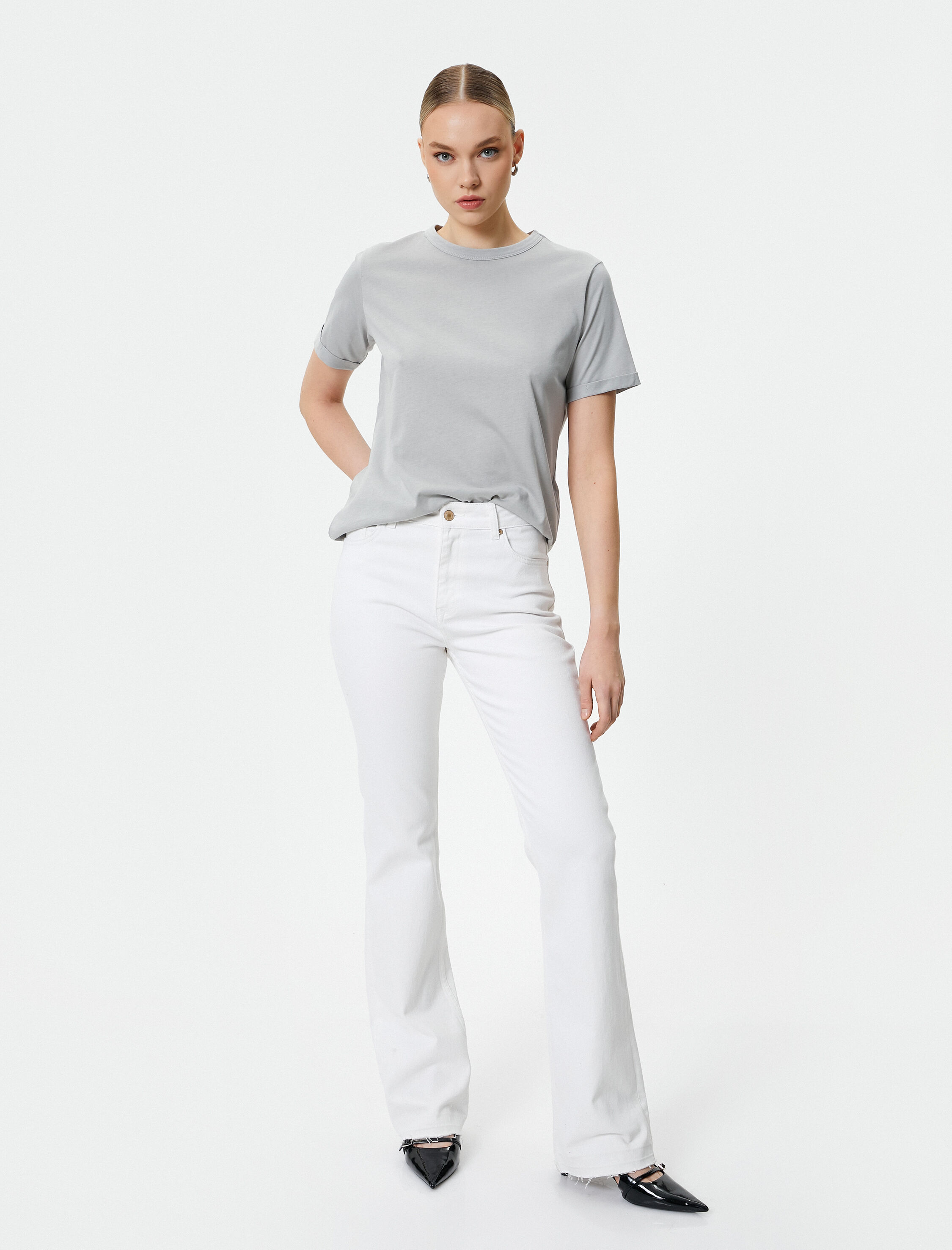   Basic Tişört Bisiklet Yaka Kısa Kollu Pamuklu