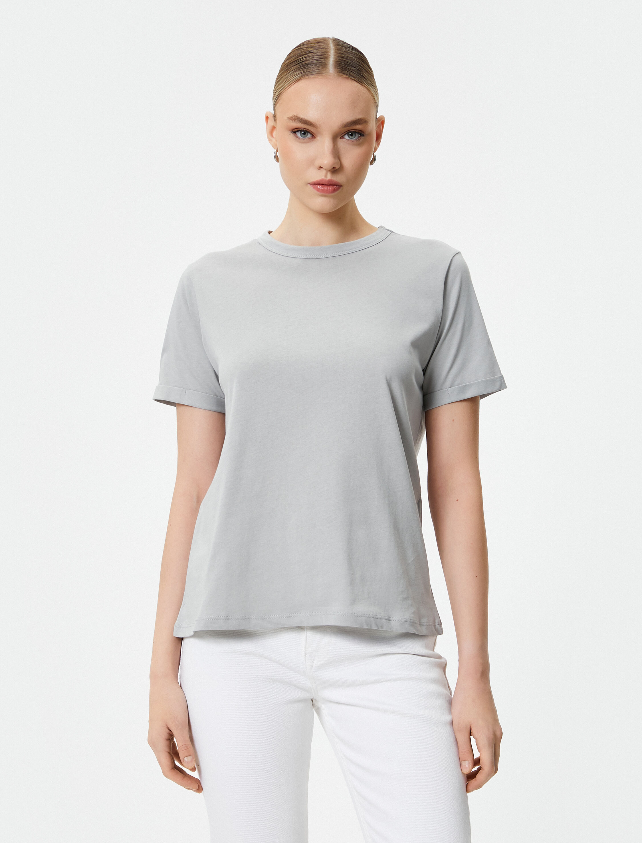   Basic Tişört Bisiklet Yaka Kısa Kollu Pamuklu