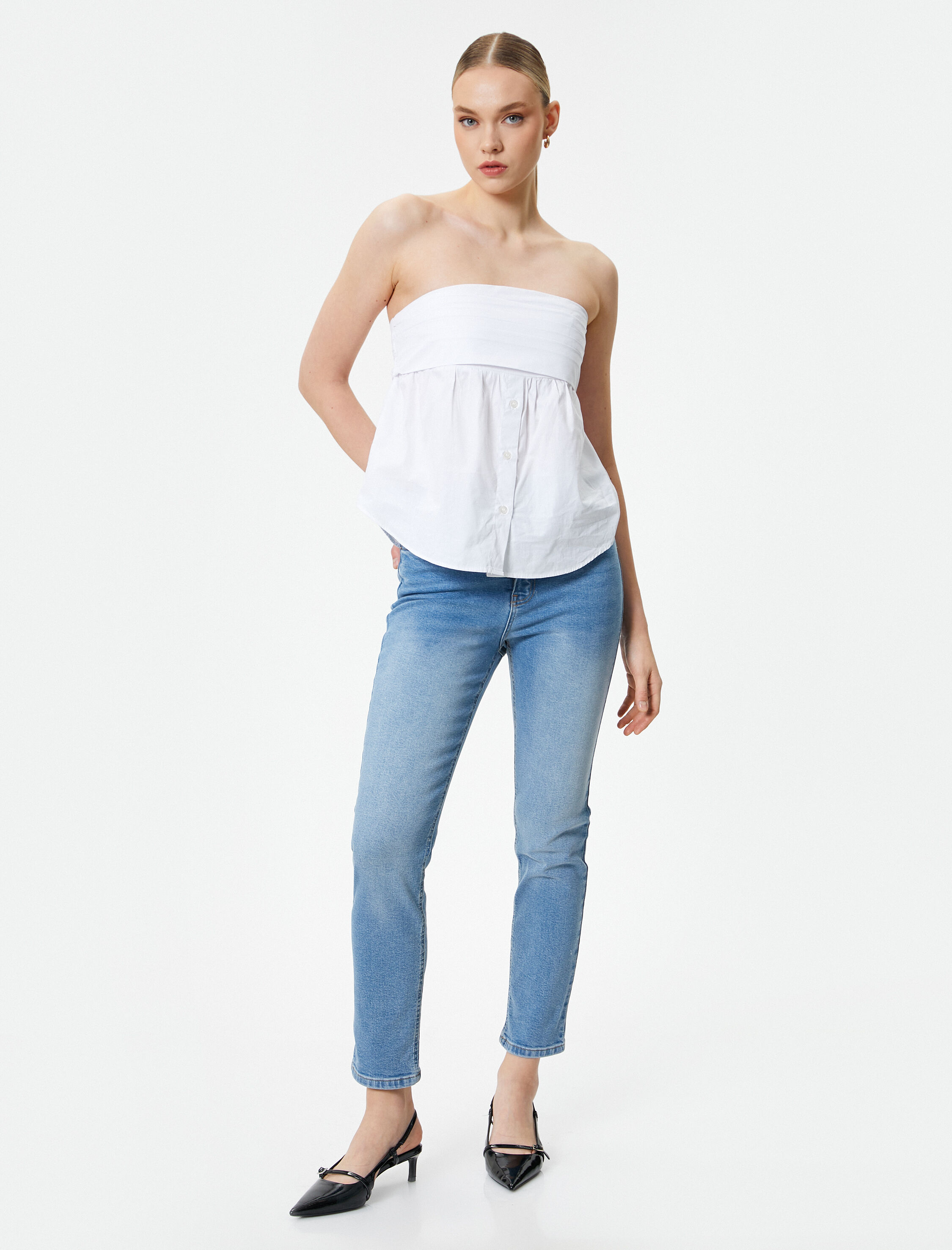   Slim Fit Kot Pantolon Esnek Standart Bel - Eve Slim Jeans