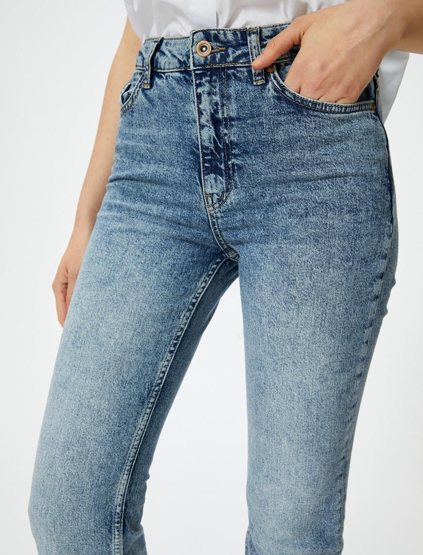   İspanyol Paça Kot Pantolon Yırtmaç Detaylı Dar Kesim Yüksek Bel - Victoria Slim Jeans