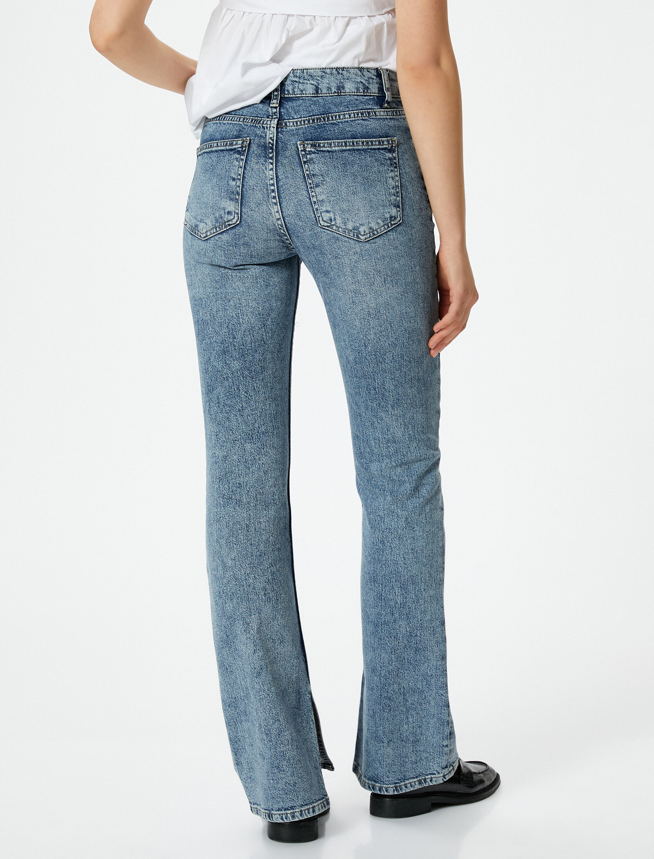   İspanyol Paça Kot Pantolon Yırtmaç Detaylı Dar Kesim Yüksek Bel - Flare Slim Jeans