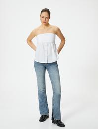 İspanyol Paça Kot Pantolon Yırtmaç Detaylı Dar Kesim Yüksek Bel - Victoria Slim Jeans