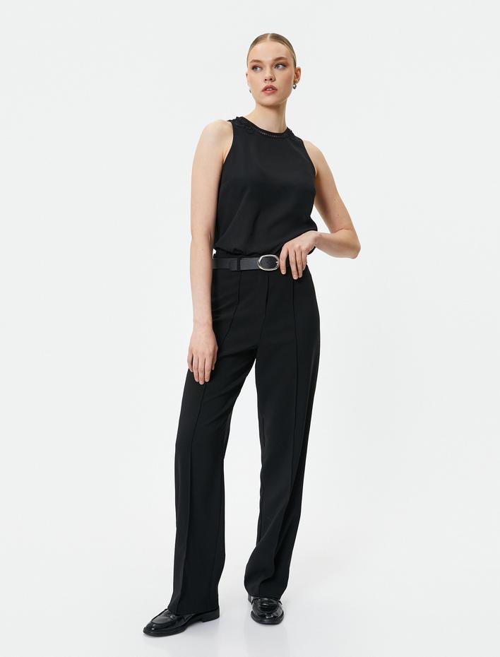  Şifon Bluz Halter Yaka İşleme Detaylı