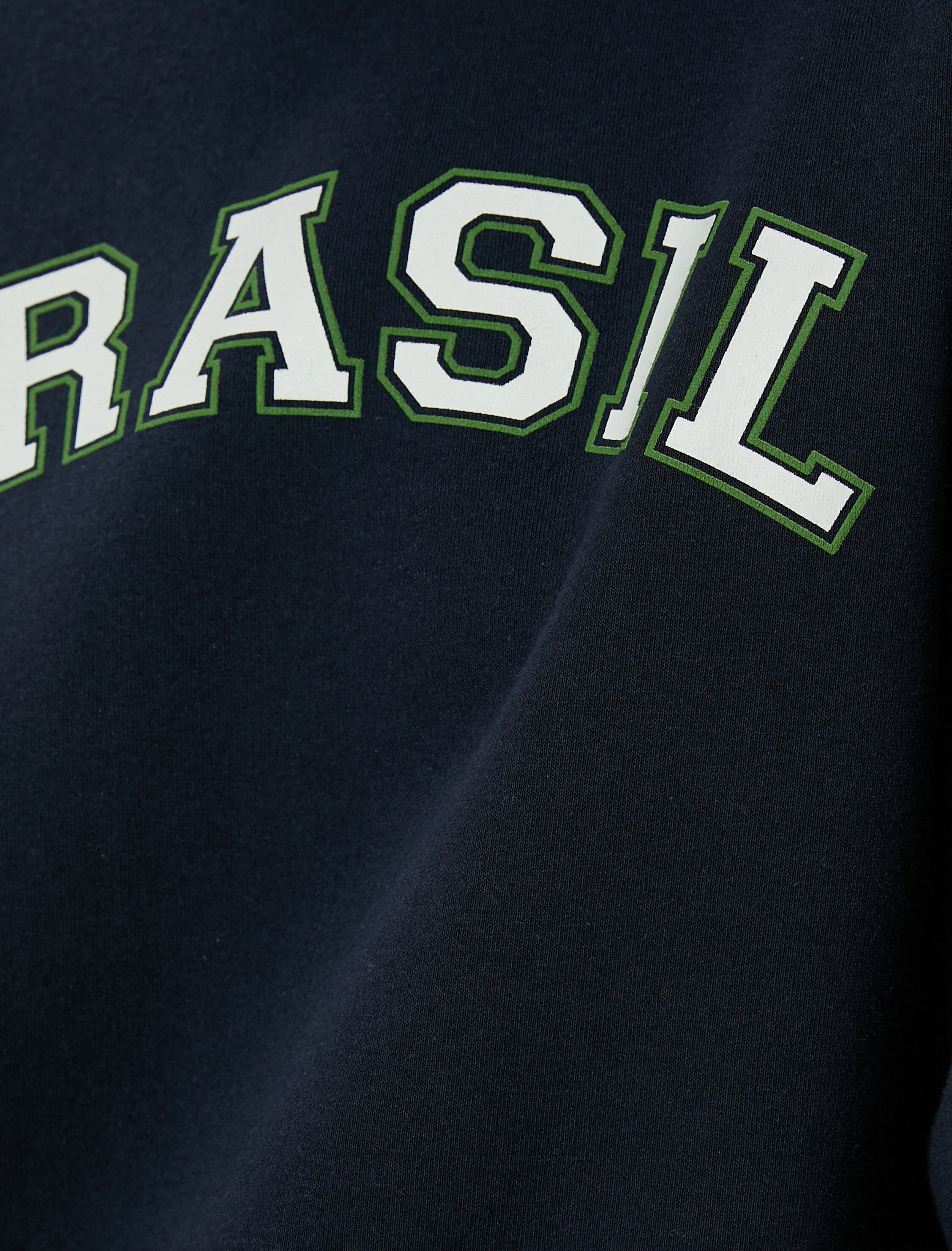   Şardonlu Brasil Sweatshirt Arkası Baskılı Uzun Kollu Bisiklet Yaka