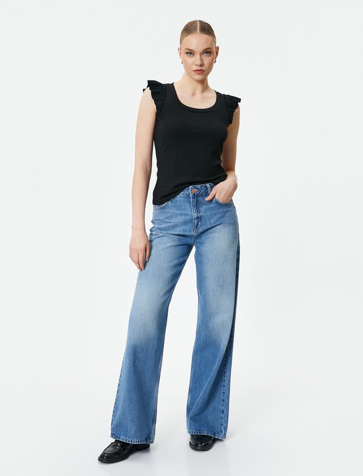  Fitilli Atlet U Yaka Kolları Fırfırlı Viskon Karışımlı