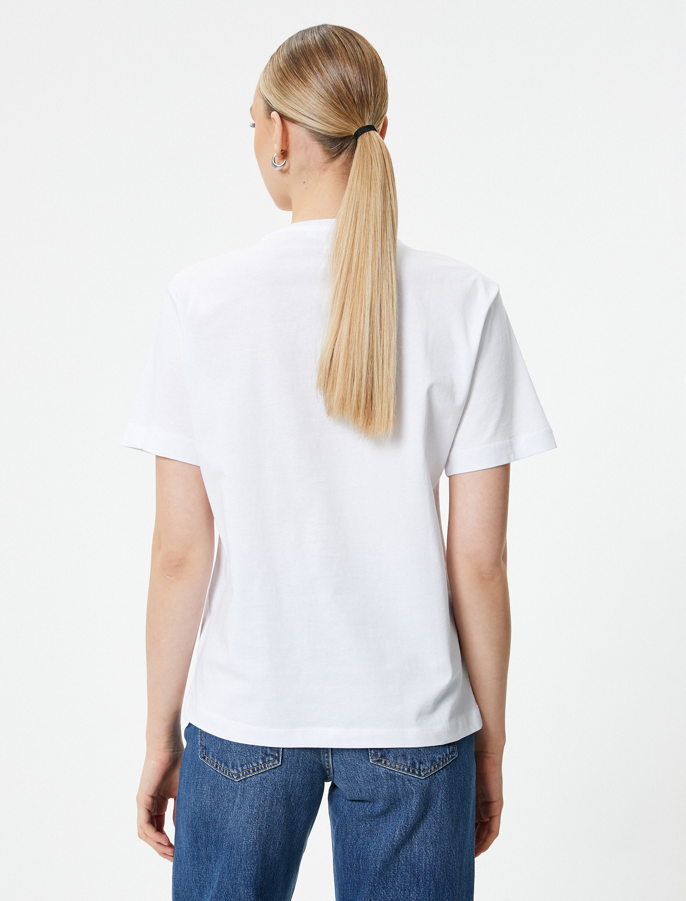   Ayıcık Baskılı Tişört Bisiklet Yaka Kısa Kollu Pamuklu