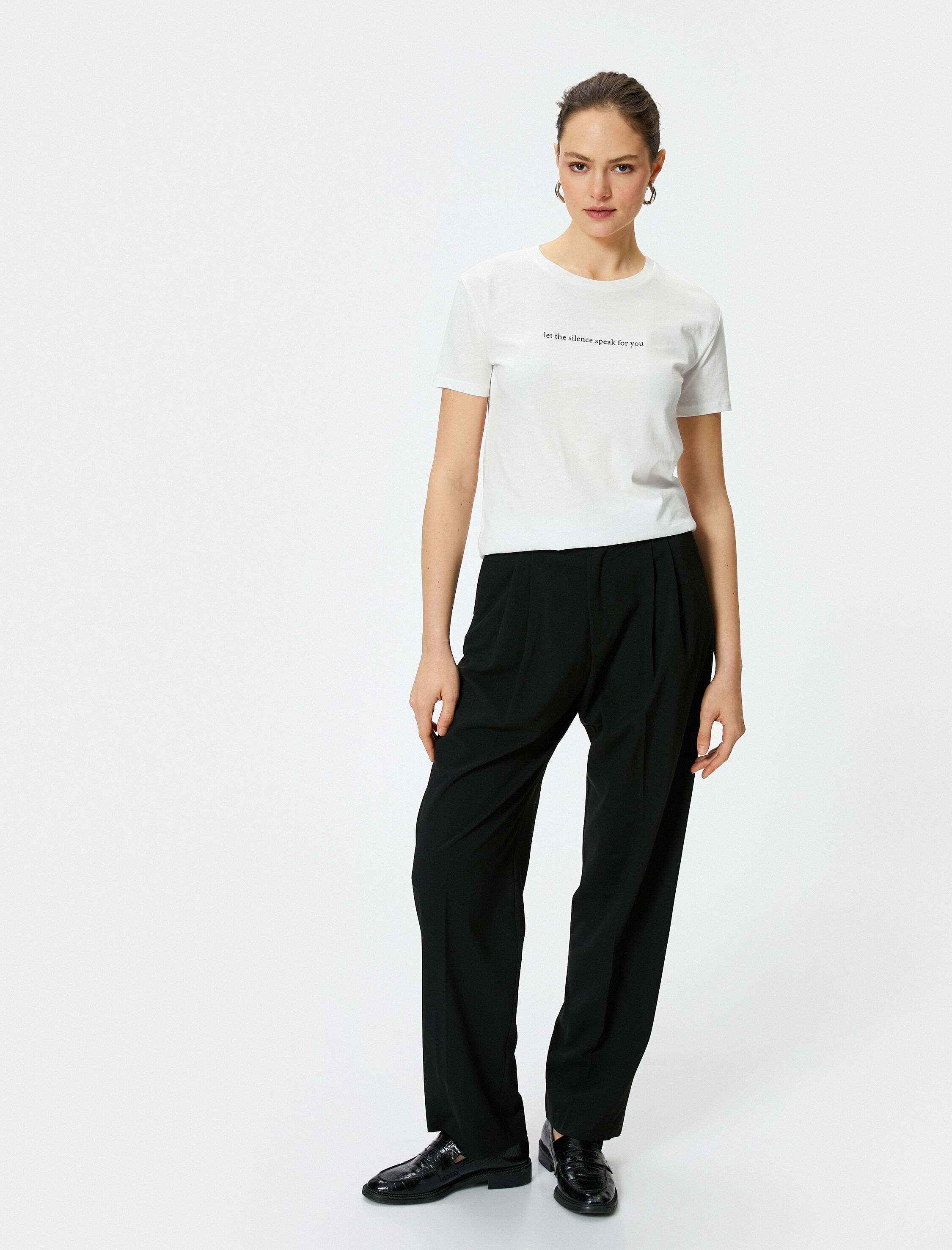   Slogan Baskılı Bisiklet Yaka Kısa Kollu Pamuklu