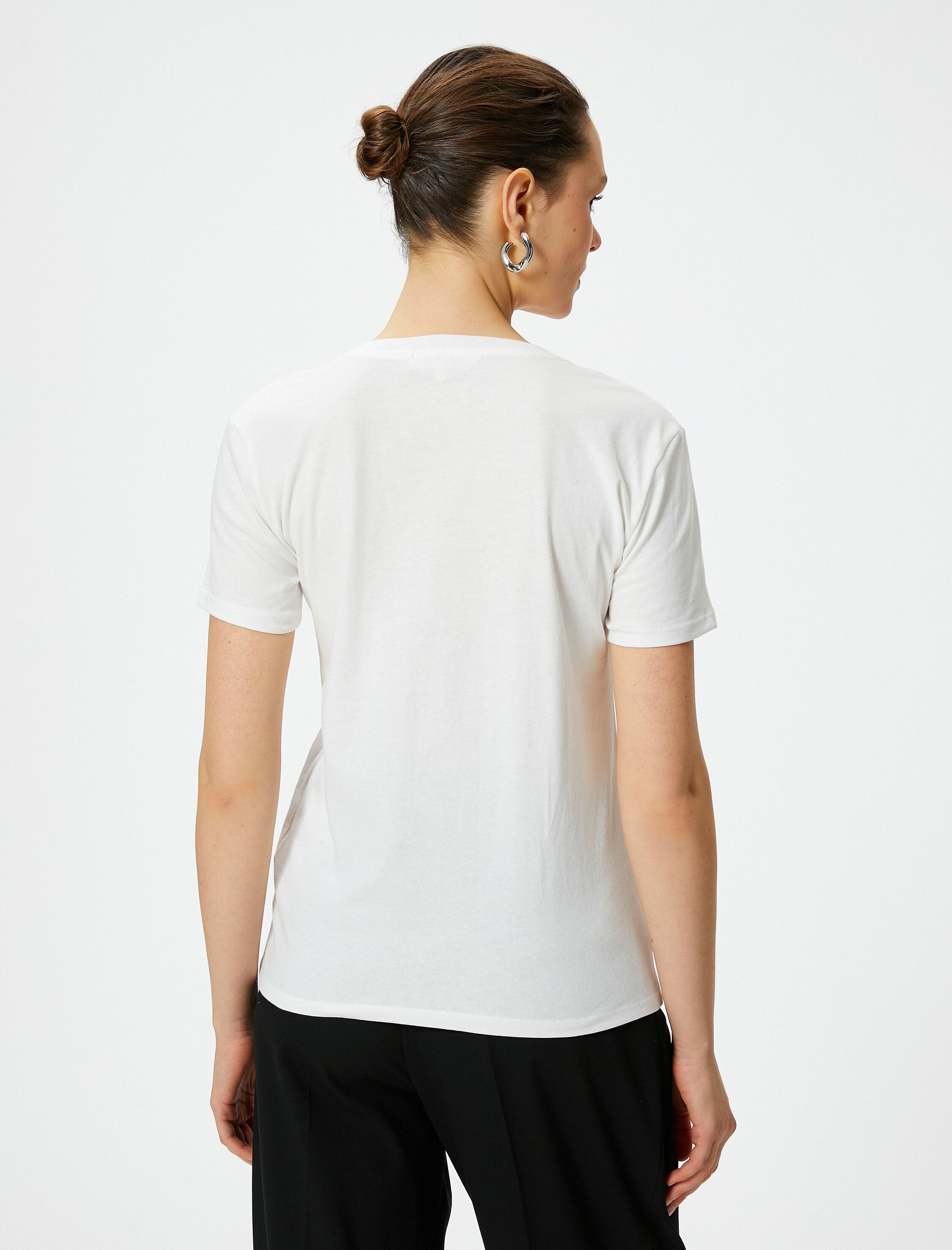   Slogan Baskılı Bisiklet Yaka Kısa Kollu Pamuklu