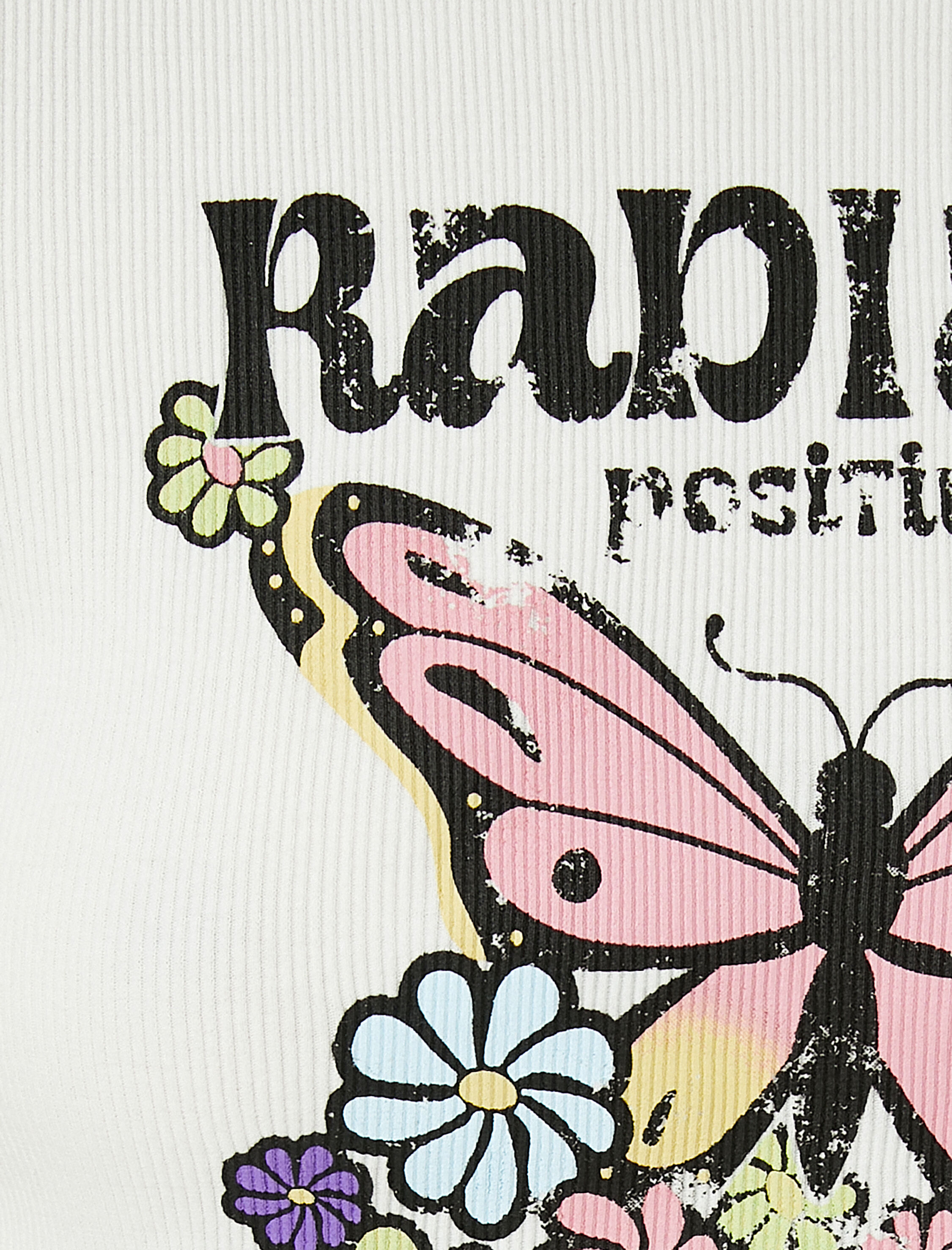   Kısa Kollu Tişört Crop Kelebek Baskılı Bisiklet Yaka Pamuklu Slim Fit