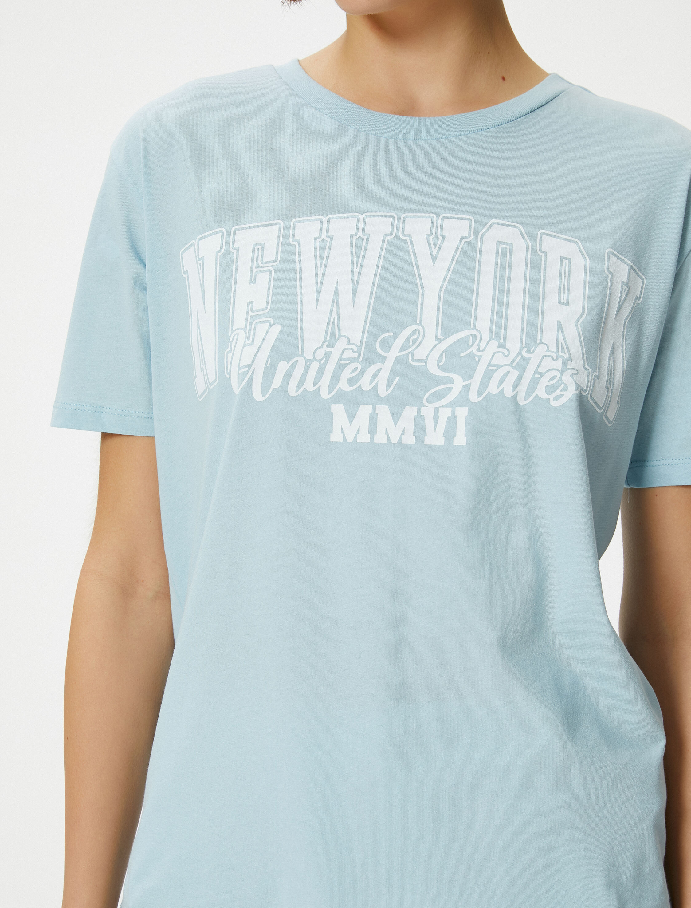   New York Tişört Kısa Kollu Bisiklet Yaka Pamuklu