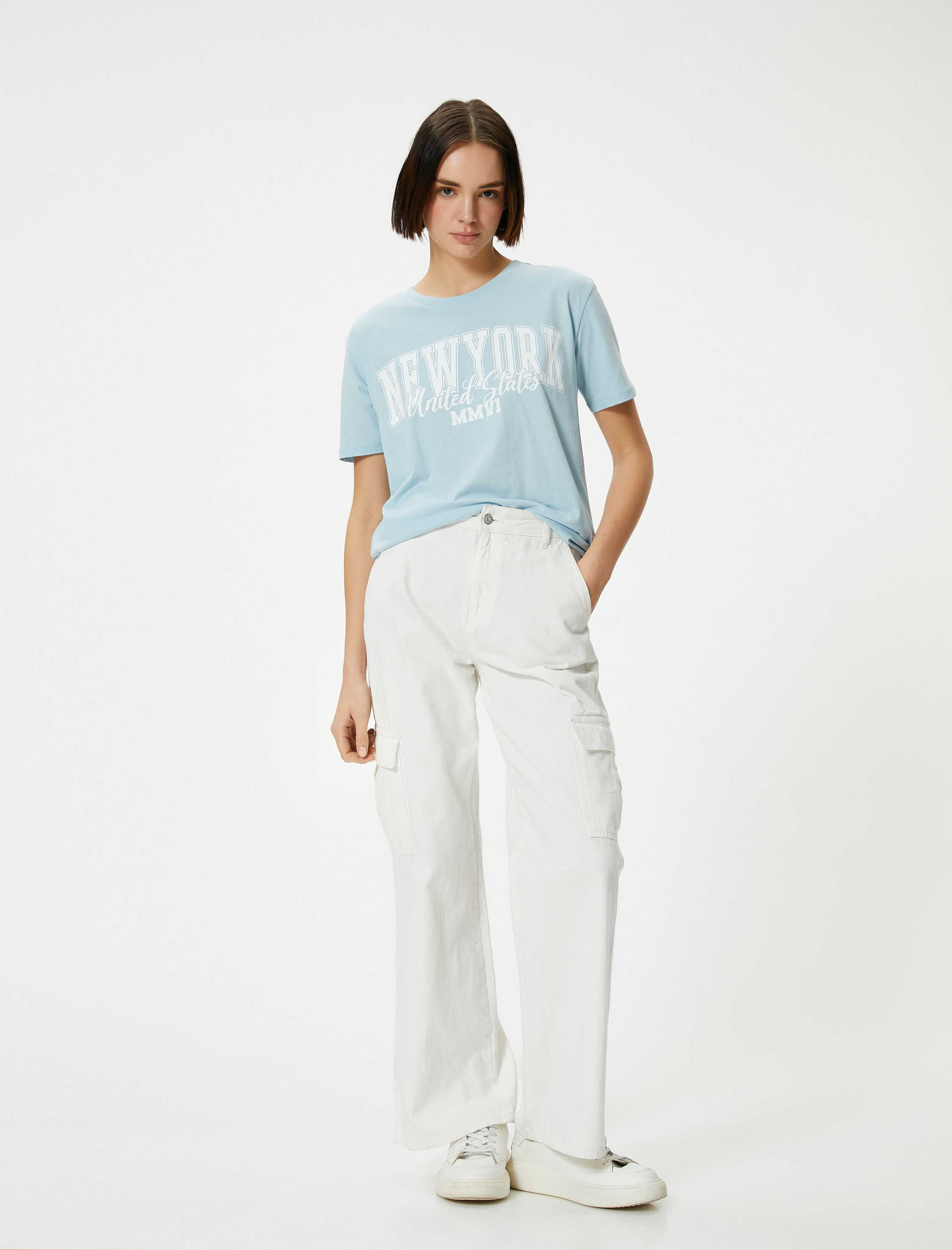   New York Tişört Kısa Kollu Bisiklet Yaka Pamuklu