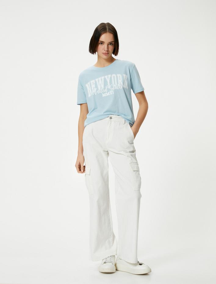  New York Tişört Kısa Kollu Bisiklet Yaka Pamuklu