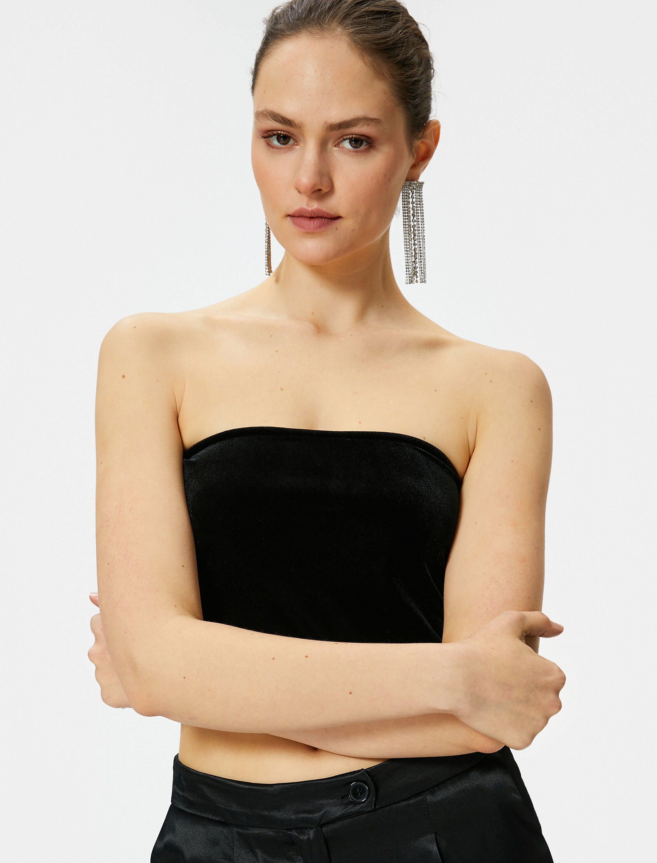   Straplez Kadife Üst Crop