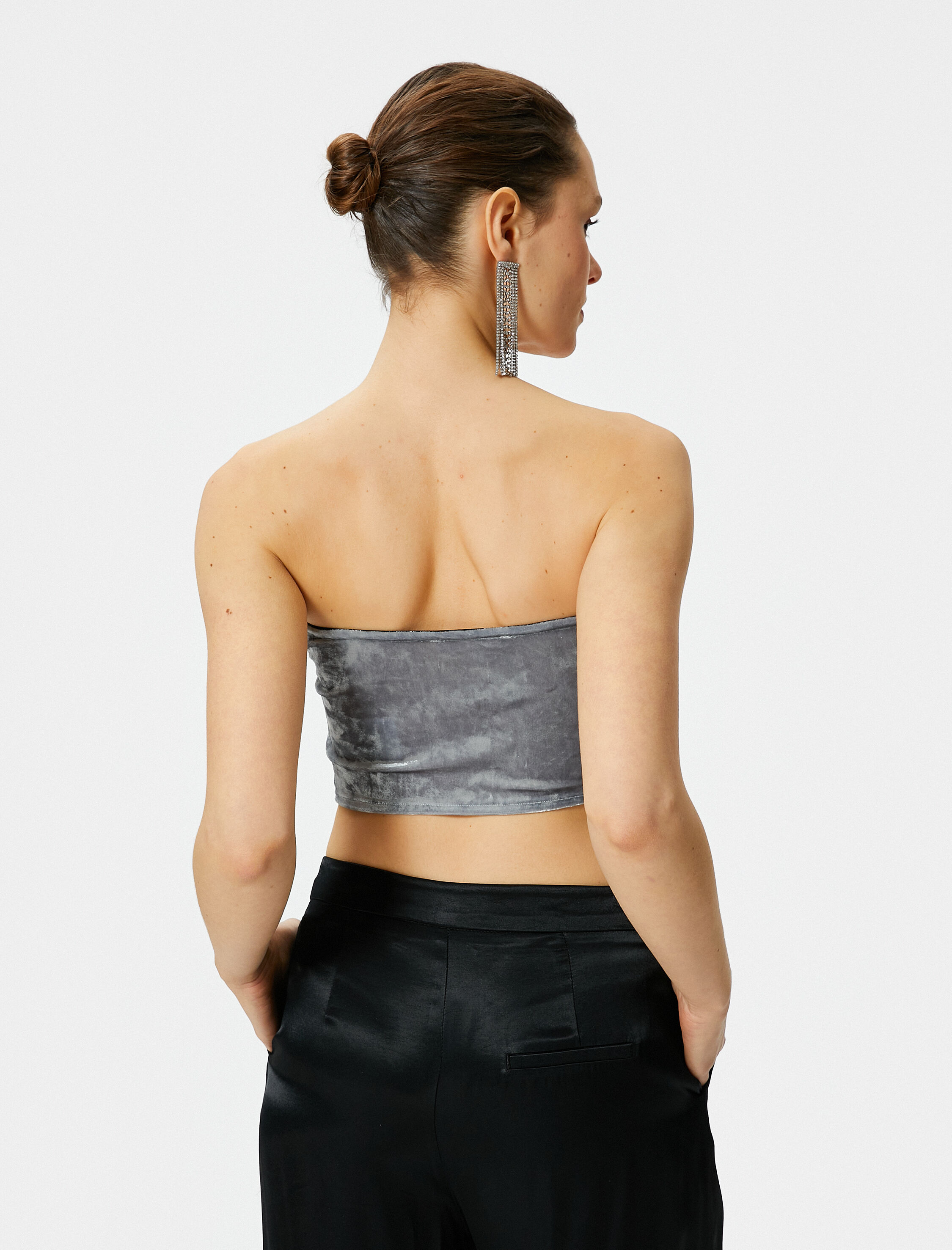   Straplez Kadife Üst Crop