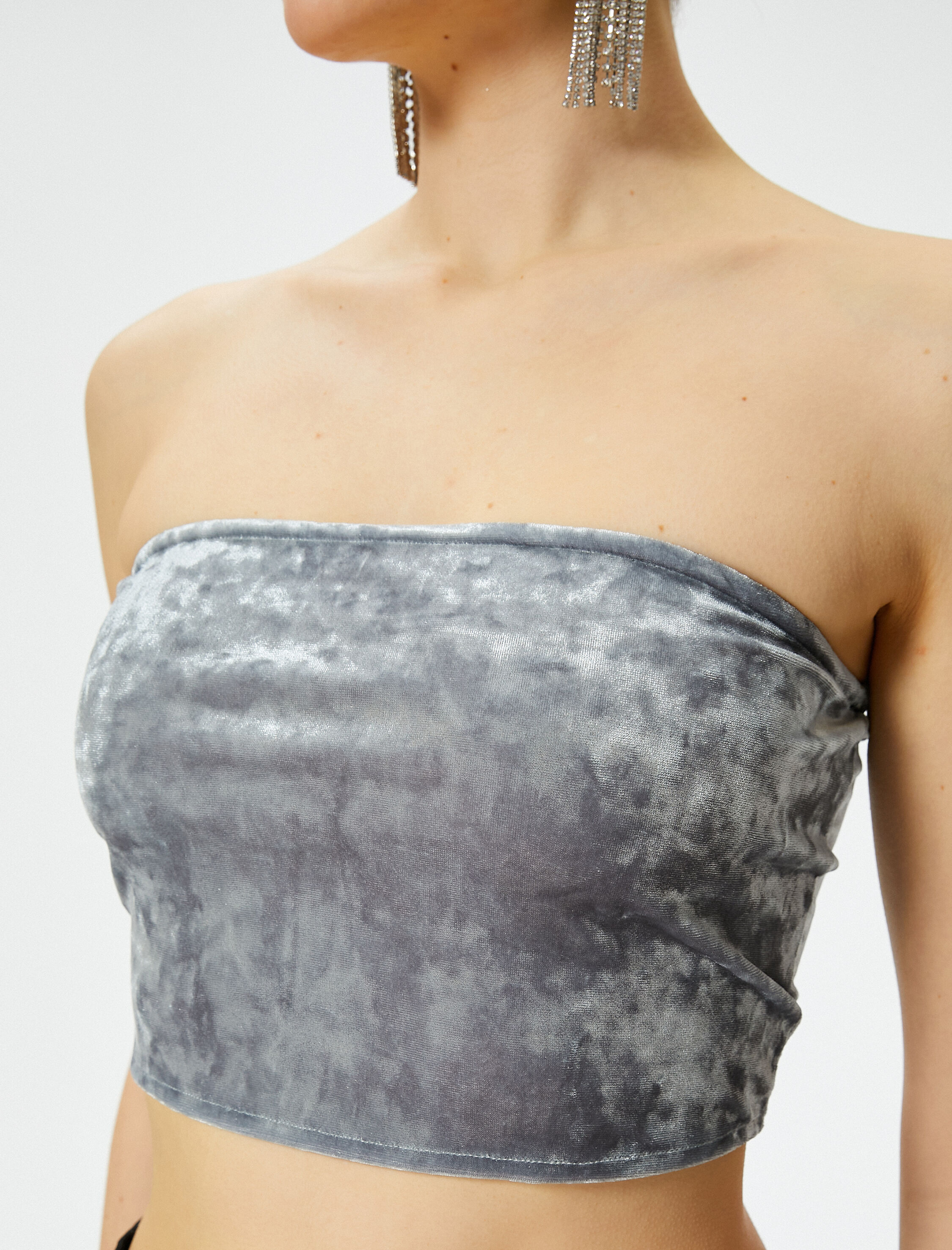   Straplez Kadife Üst Crop