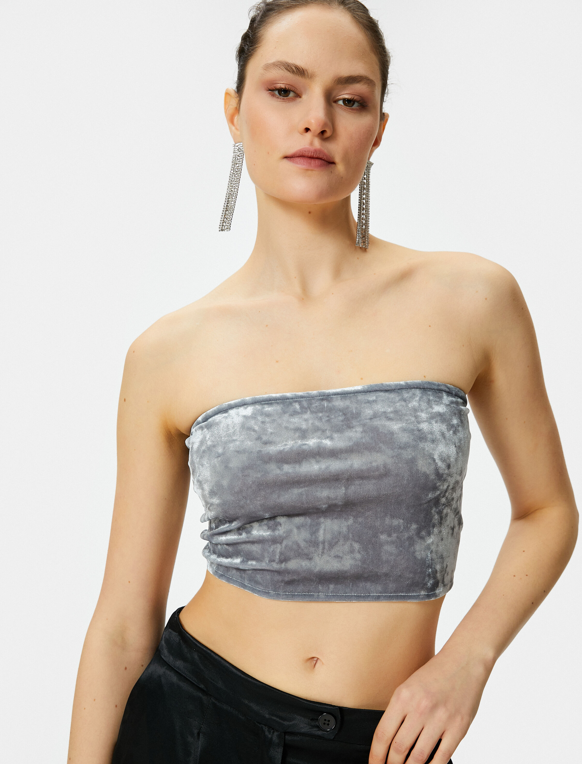   Straplez Kadife Üst Crop