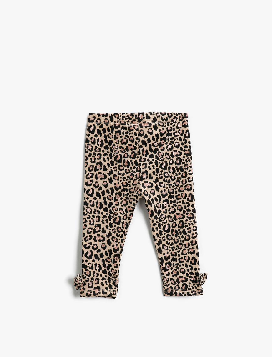  Kız Bebek Leopar Desenli Fiyonklu Tayt