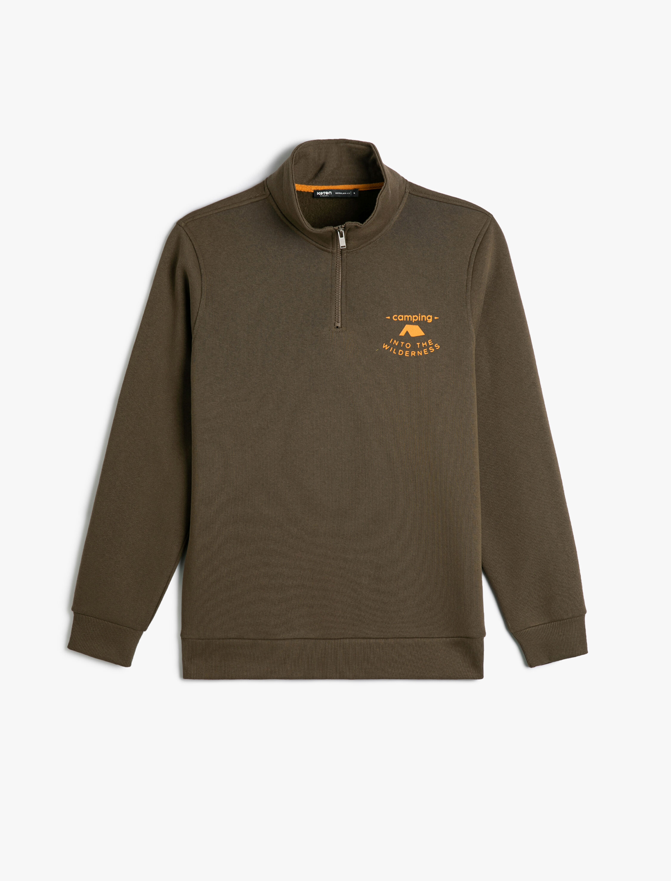   Yarım Fermuarlı Sweatshirt Dik Yaka Slogan Baskılı Şardonlu