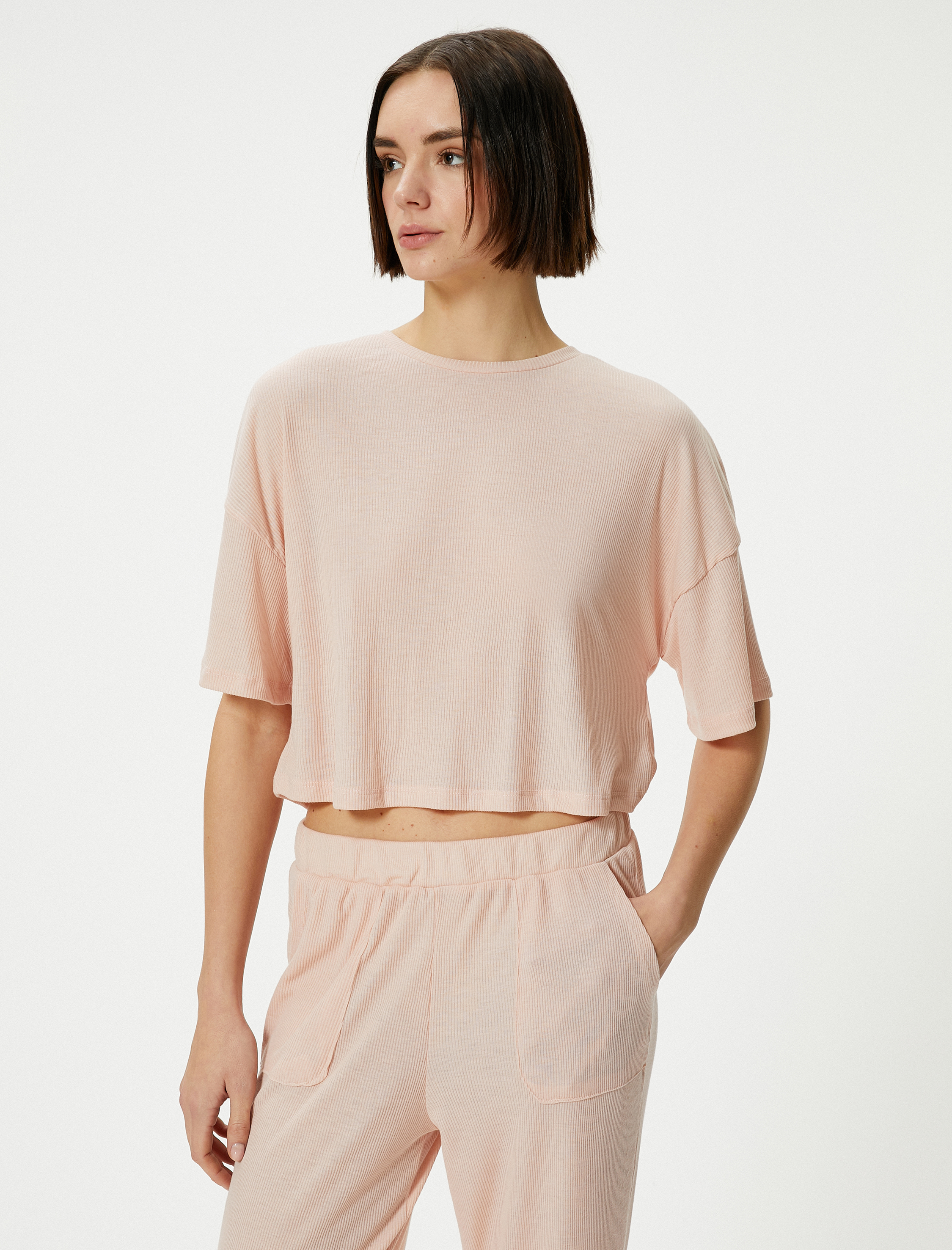 Pijama Üstü Tişört Kısa Kollu Bisiklet Yaka Modal