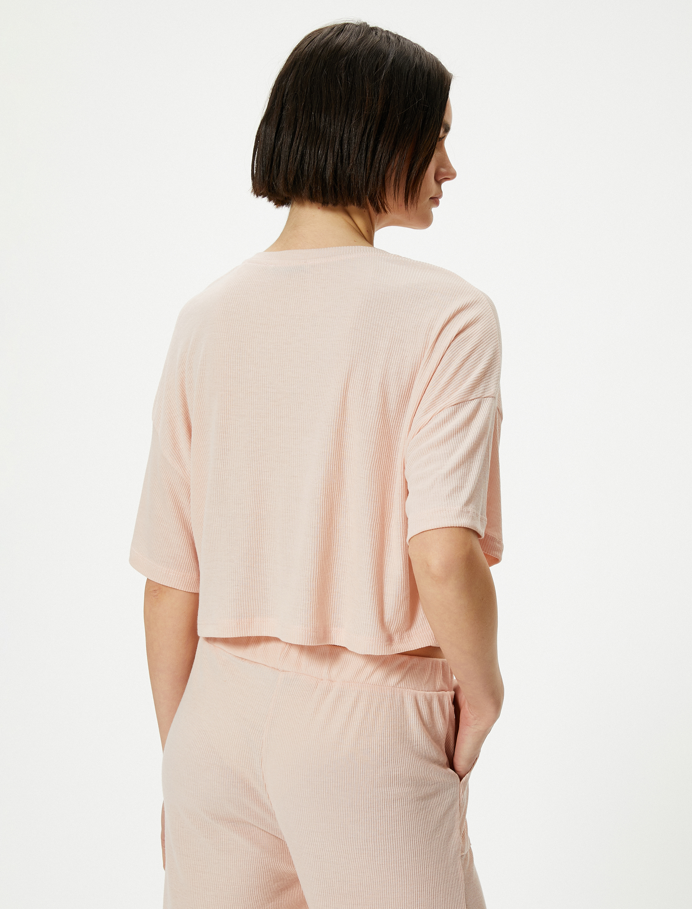 Pijama Üstü Tişört Kısa Kollu Bisiklet Yaka Modal