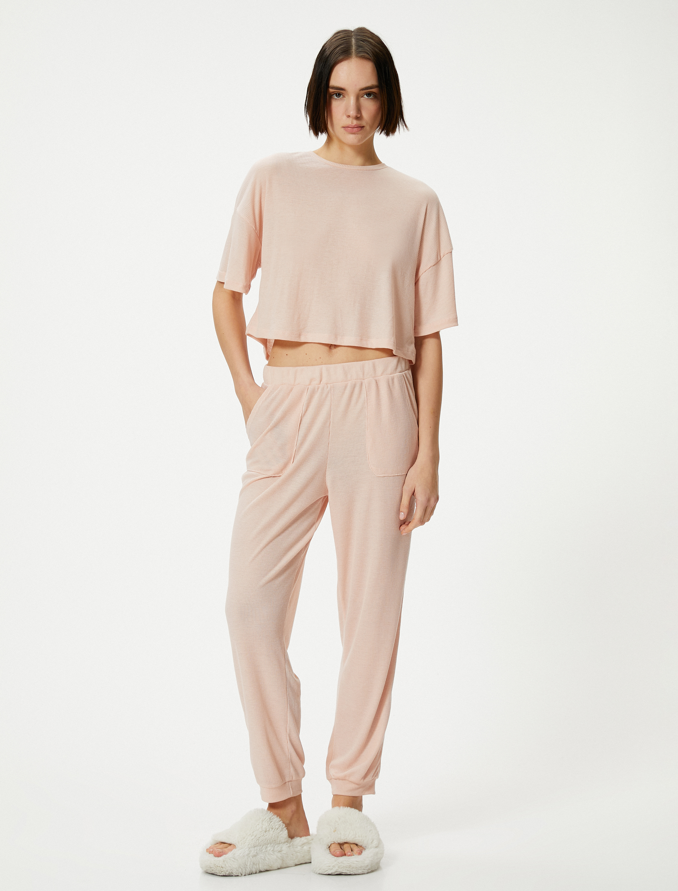 Pijama Üstü Tişört Kısa Kollu Bisiklet Yaka Modal