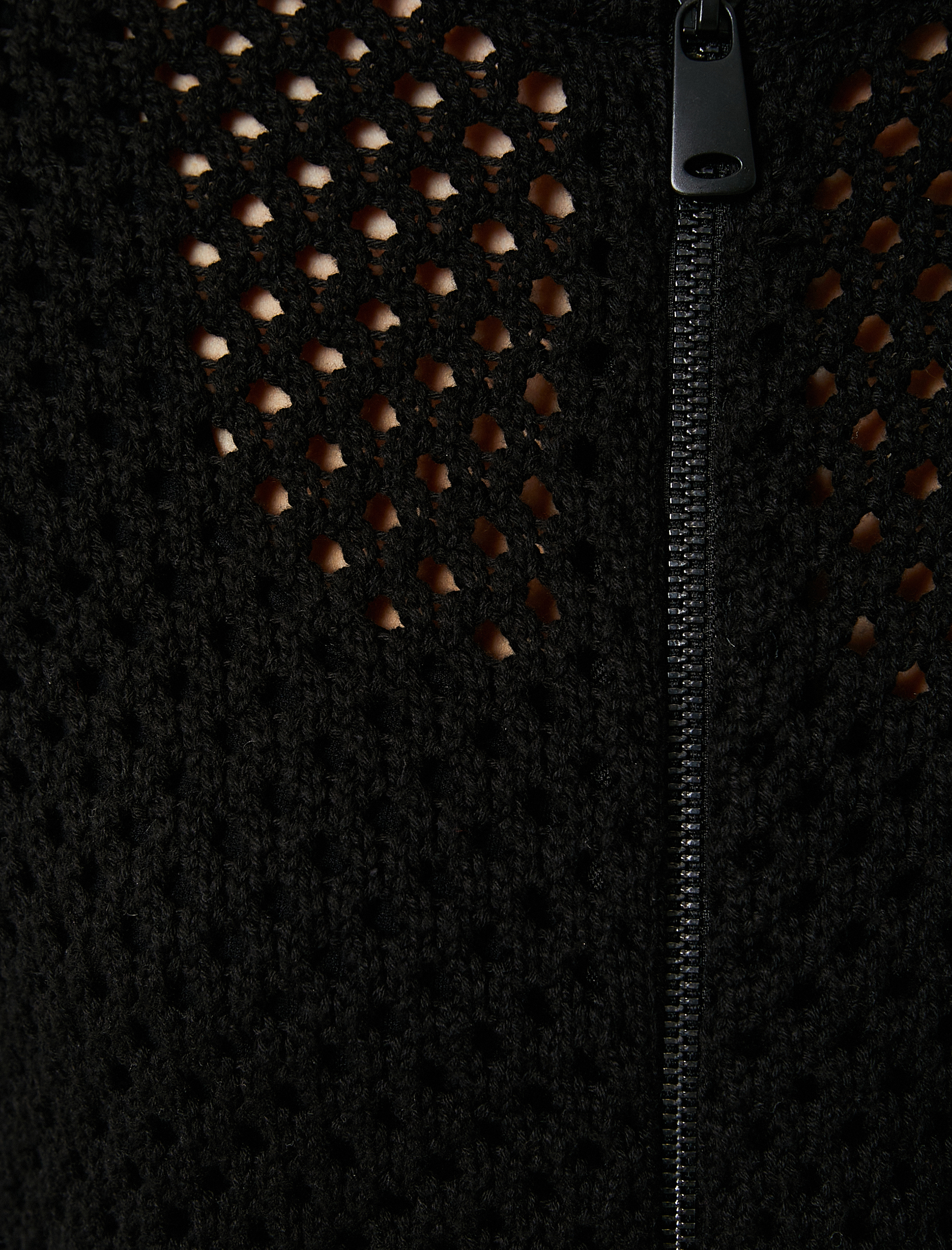   Crop Triko Hırka Ajurlu Fermuarlı Pamuk Karışımlı