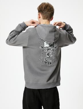 Arkası Baskılı Hoodie Uzakdoğu Temalı Kanguru Cep Detaylı_3