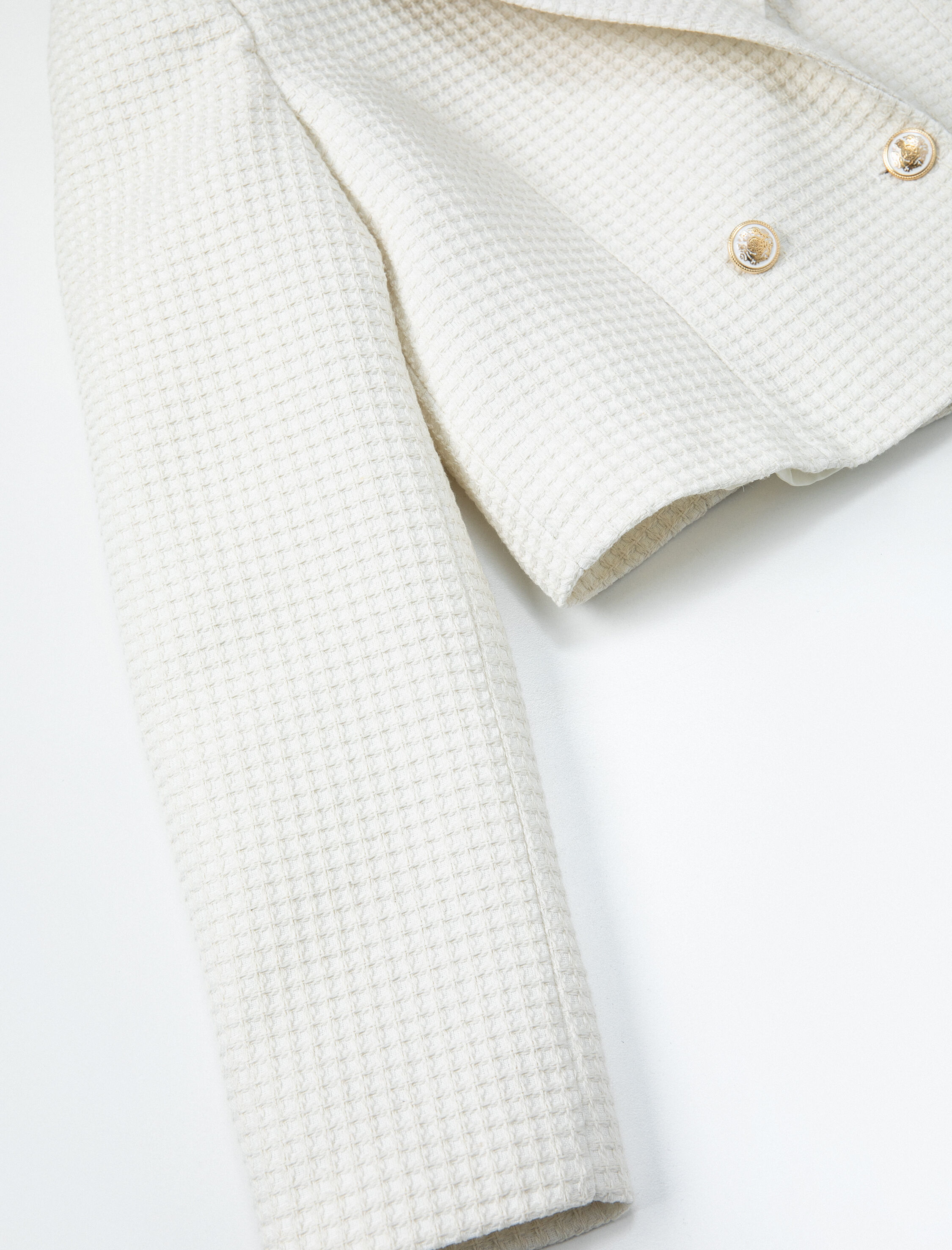   Crop Blazer Ceket Kruvaze Düğmeli Dokulu