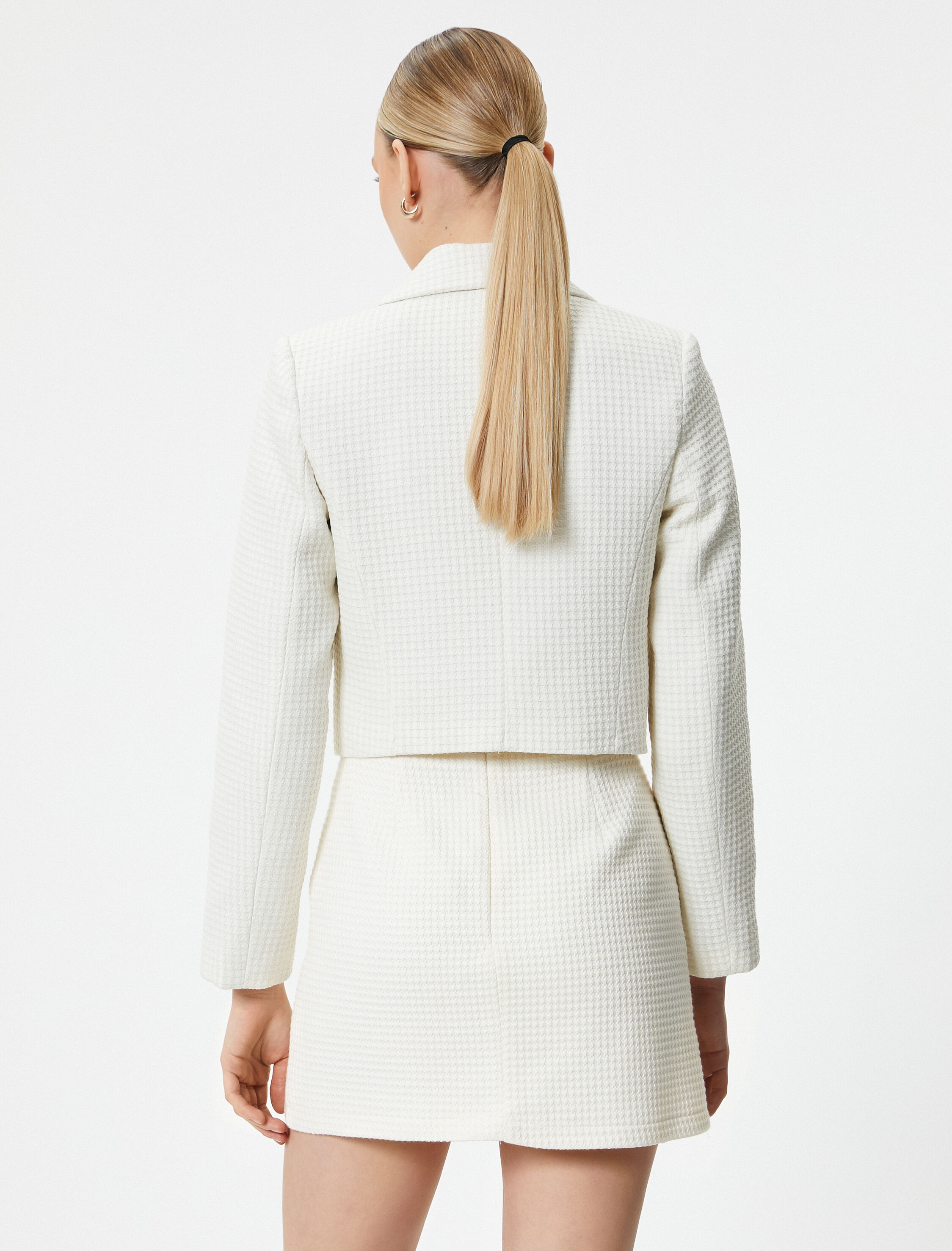   Crop Blazer Ceket Kruvaze Düğmeli Dokulu