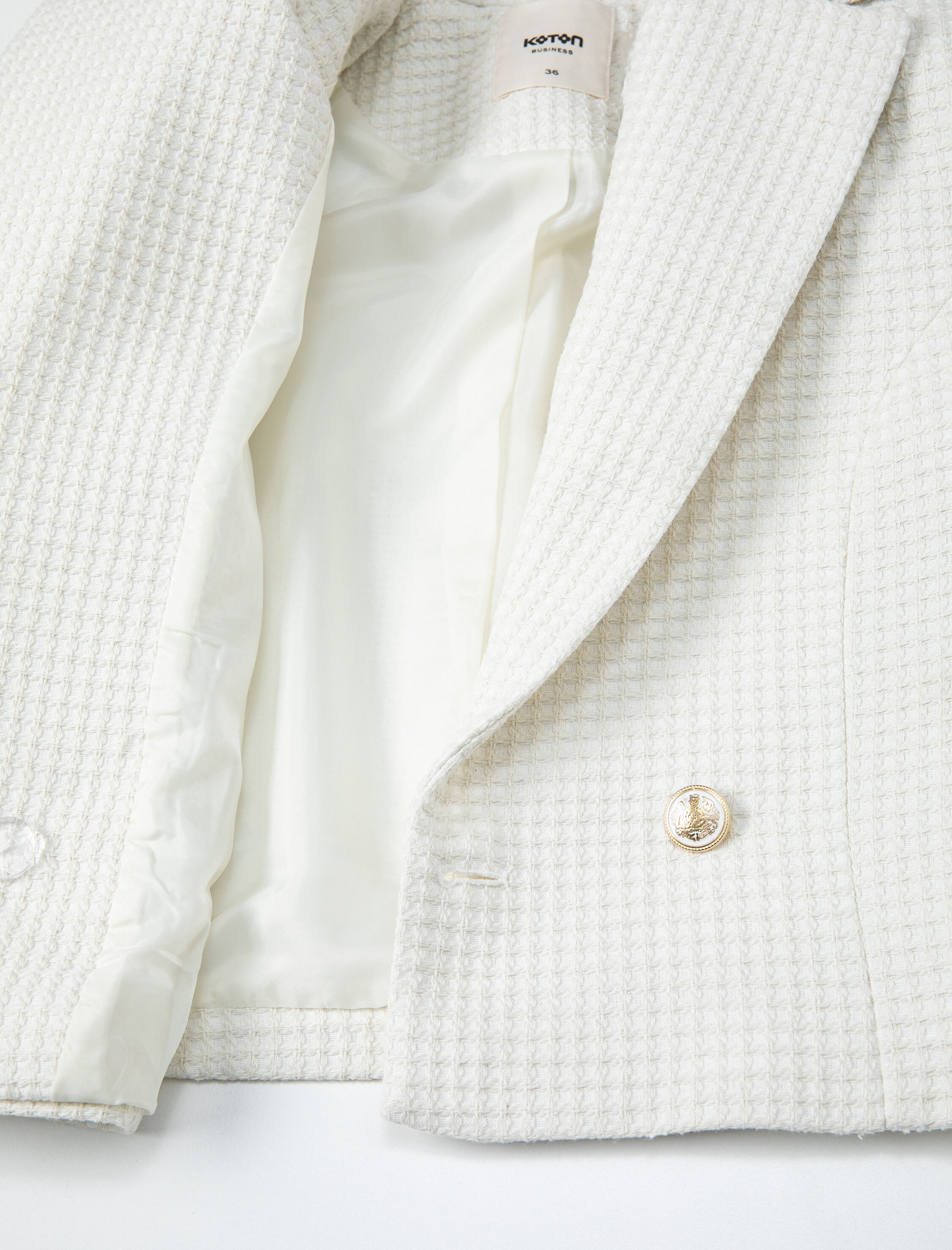   Crop Blazer Ceket Kruvaze Düğmeli Dokulu