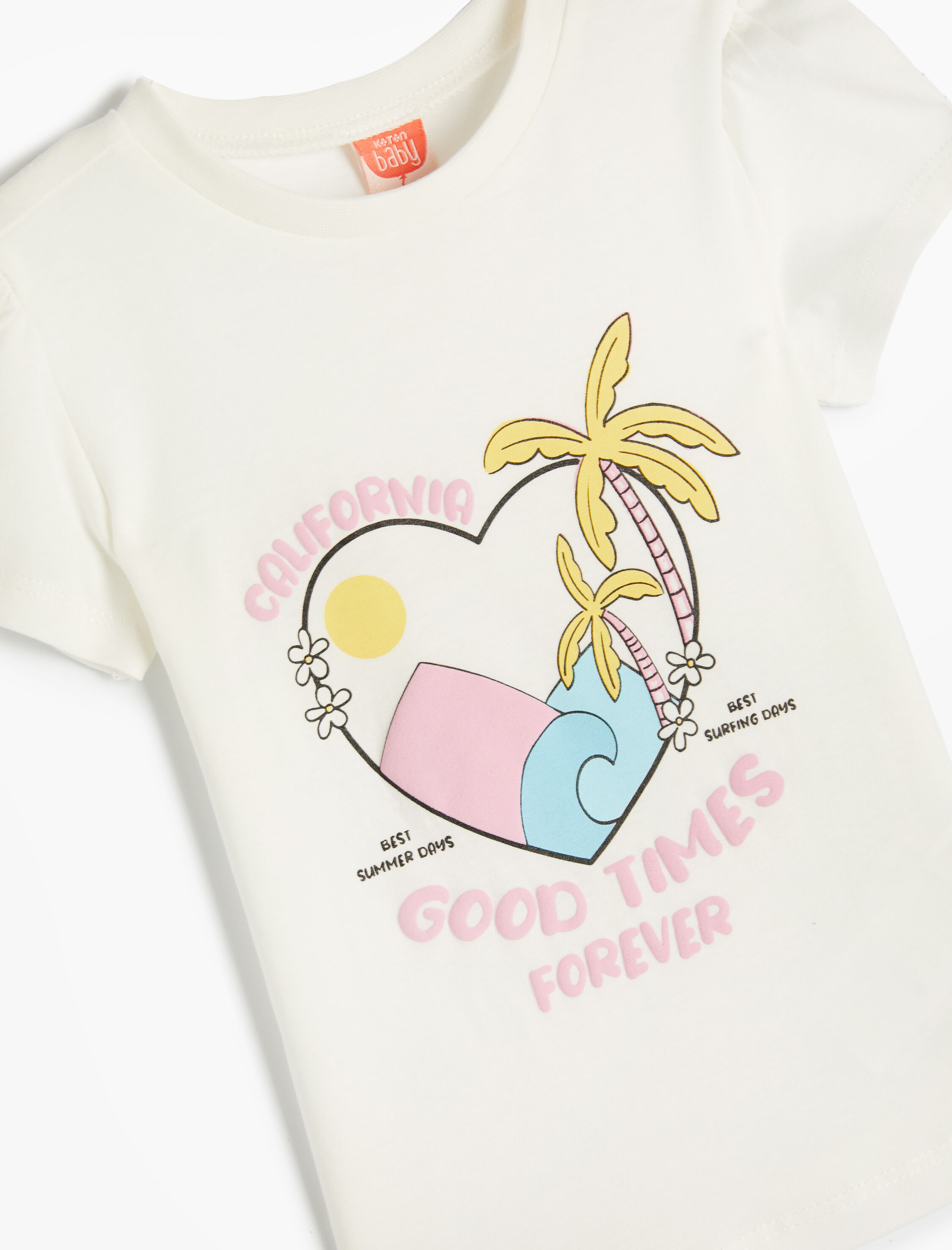  Kız Bebek Tişört Kısa Kollu Kalp Baskılı Pamuklu