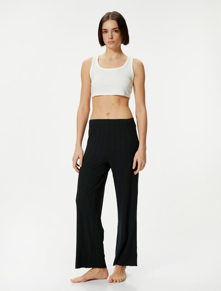  Düz Paça Pijama Altı Dokulu Beli Lastikli Modal Karışımlı