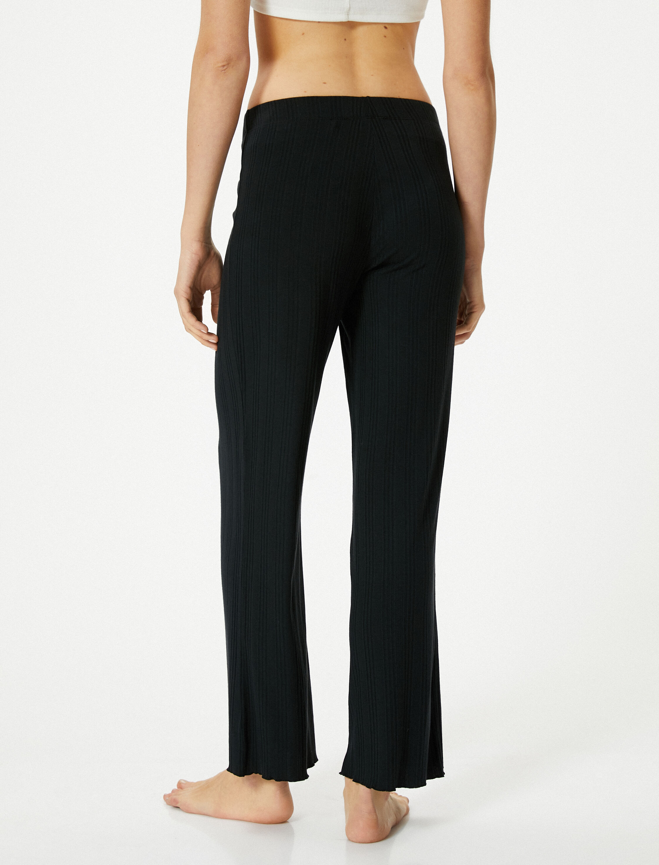   Düz Paça Pijama Altı Dokulu Beli Lastikli Modal Karışımlı