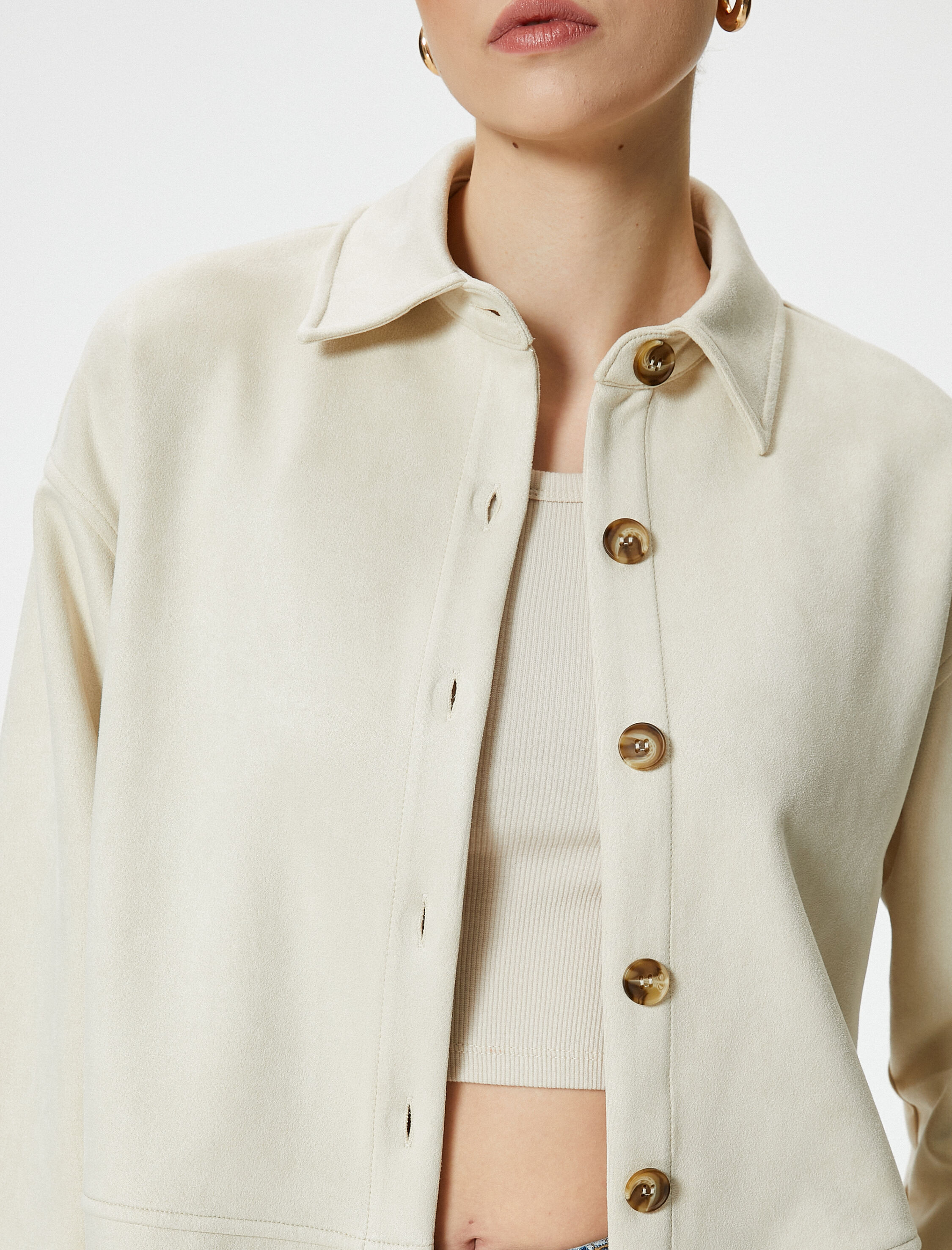   Süet Gömlek Ceket Düğmeli Klasik Yaka