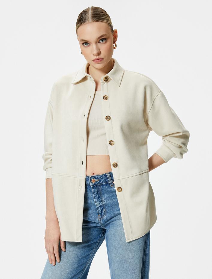  Süet Gömlek Ceket Düğmeli Klasik Yaka