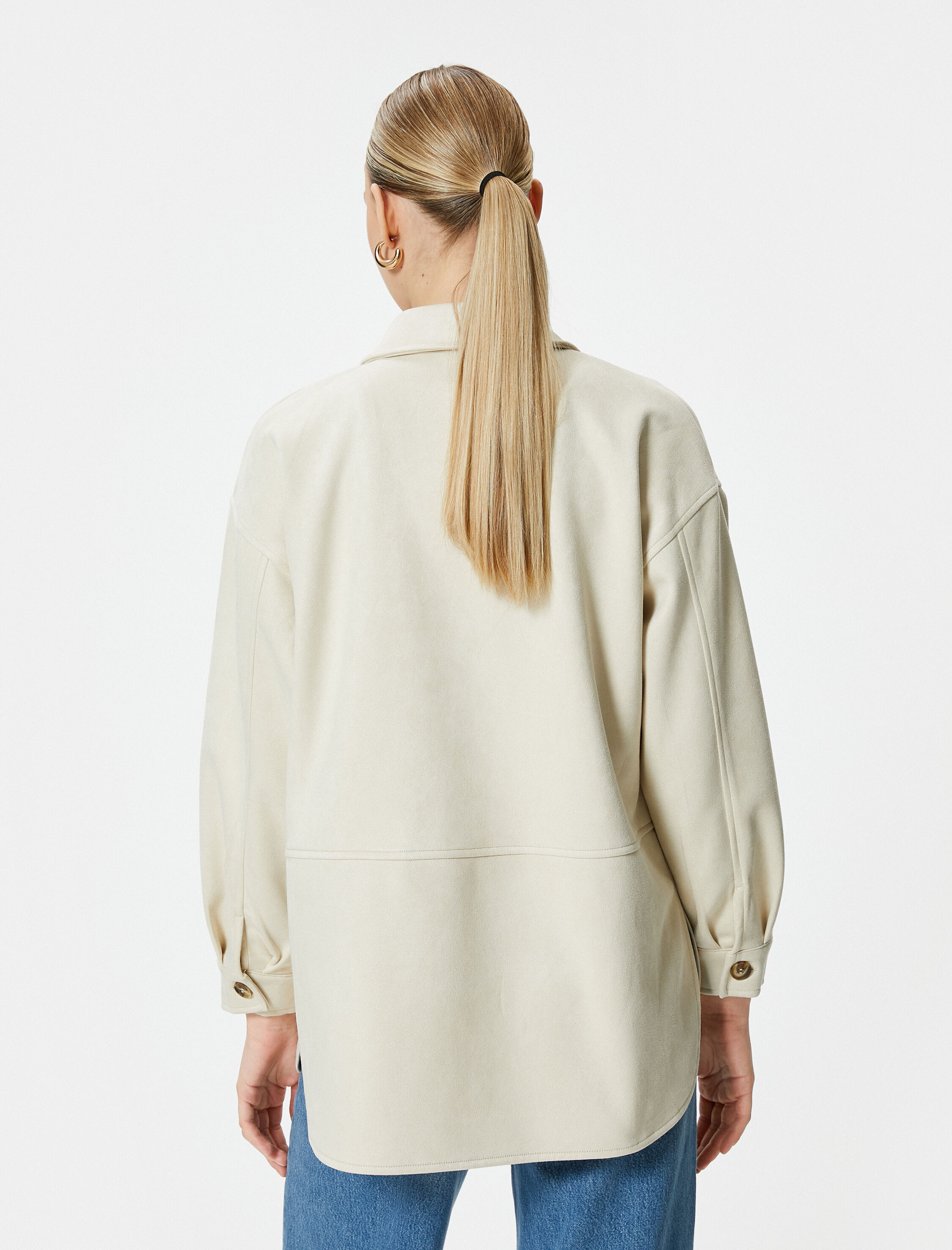   Süet Gömlek Ceket Düğmeli Klasik Yaka